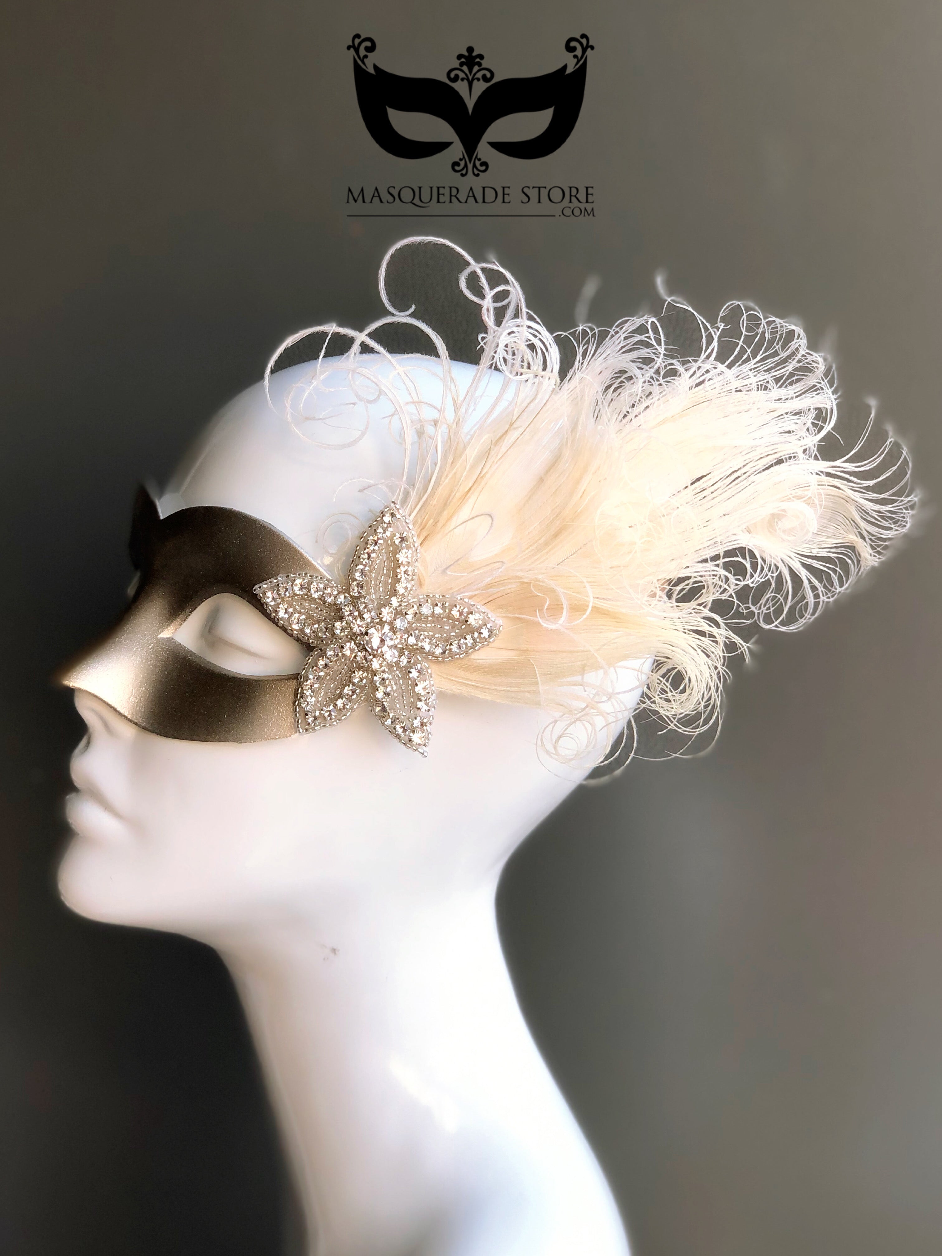 Grace Mask with Cream Feathers - Lightweight & Hypoallergenic for Sensitive Skin | Perfect for Parties, Weddings & Special Occasions