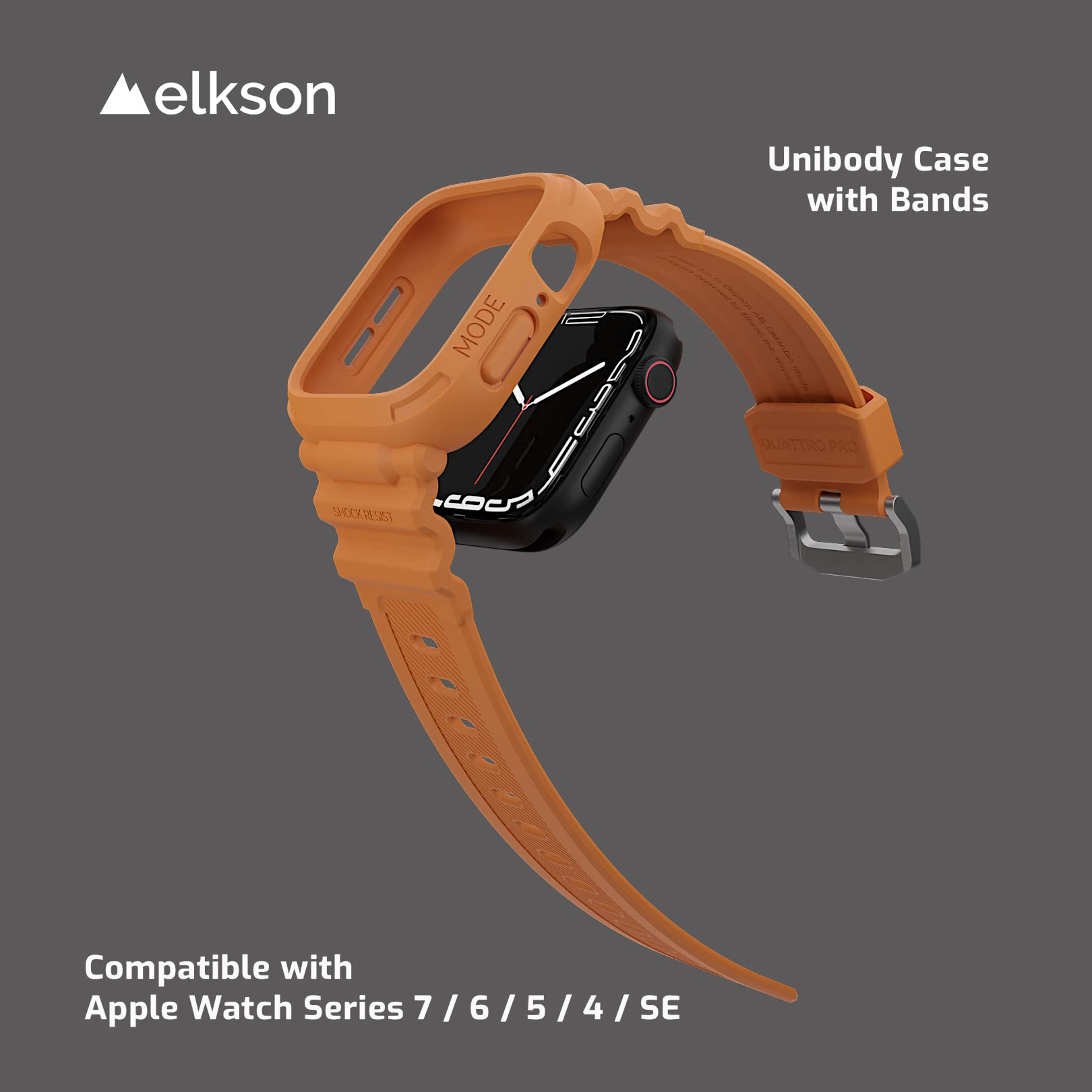Elkson Rugged Apple Watch Band 41mm 40mm with Protective Bumper Case - Compatible with Apple Watch SE & Series 9/8/7/6/5/4 - Durable Sport Military Design for Men & Women (Orange) - Shockproof & Sweatproof - Perfect for Outdoor Activities, Workouts, Hiking, Running, Gym & Adventure Sports - Ideal for Active Lifestyles, Travel & Everyday Wear