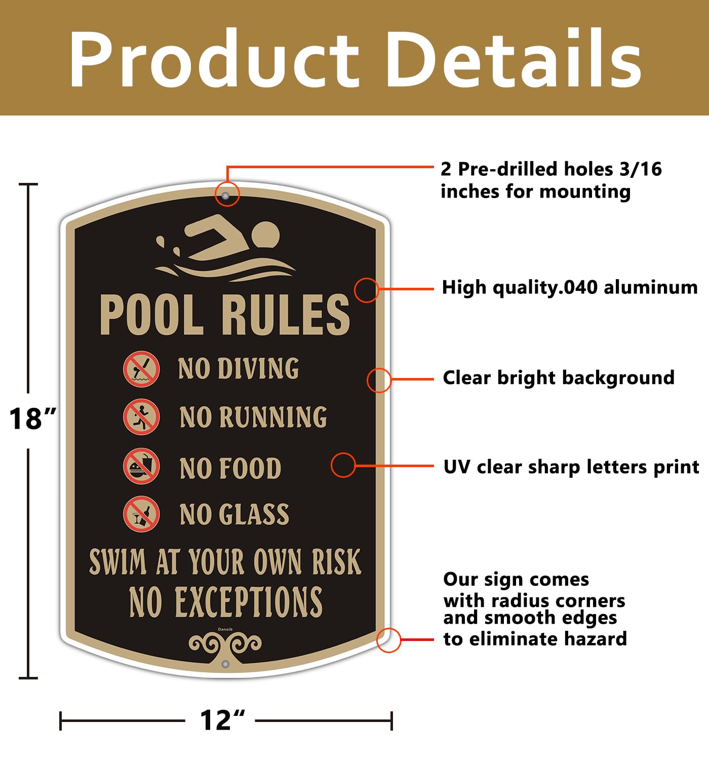 2 Pack POOL RULES Signs 12x18 Inches - Rust-Free Aluminum, UV Printed & Weatherproof - Easy Mount for Swimming Pools, Spas, Hot Tubs, Backyards & Public Pools - Indoor Outdoor Use - Black