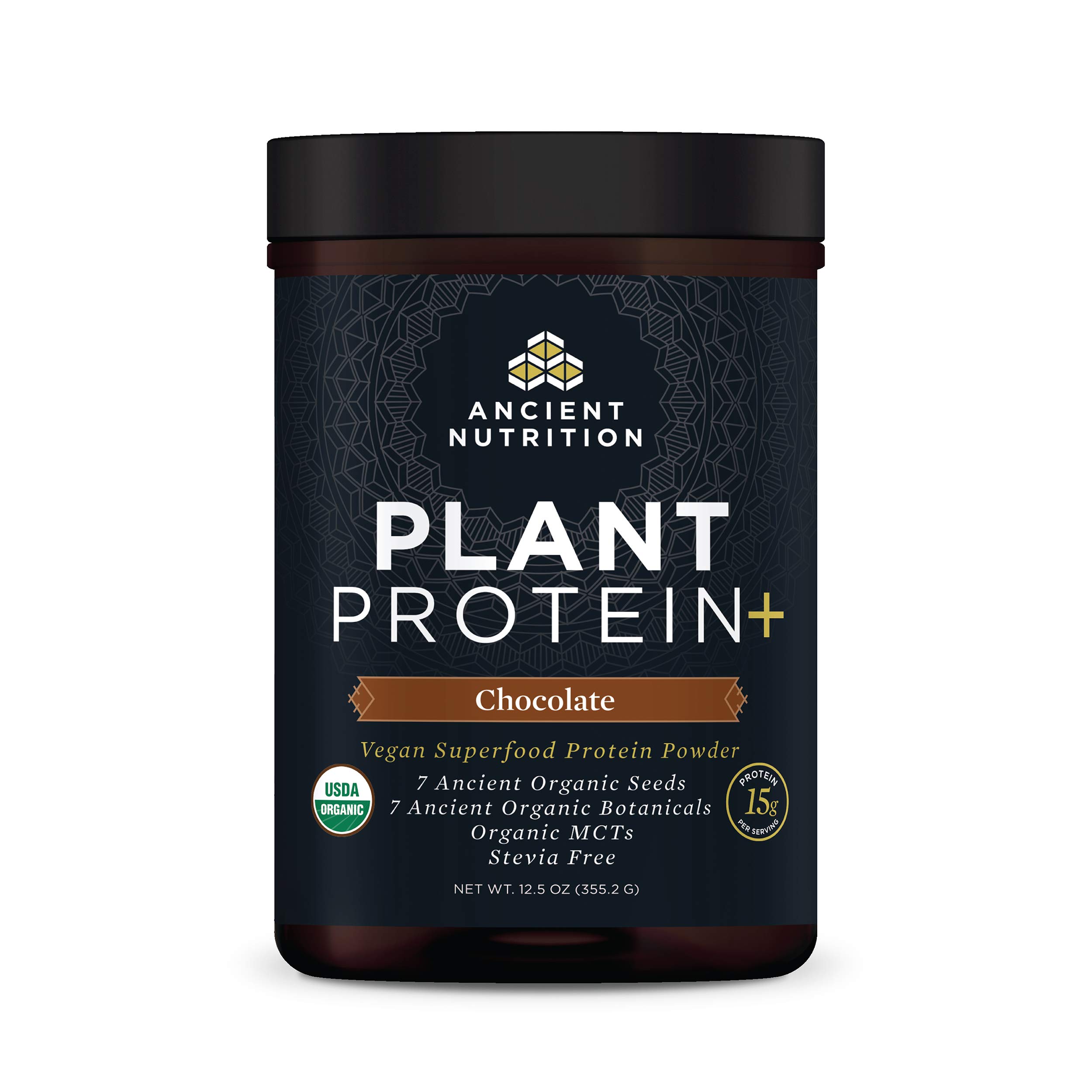 Ancient Nutrition Plant Based Protein Powder - Organic Vegan Superfood Supplement with 15g Protein Per Serving, Chocolate Flavor, Gluten Free & Paleo Friendly (12 Servings) - Perfect for Post-Workout Recovery & Healthy Smoothies