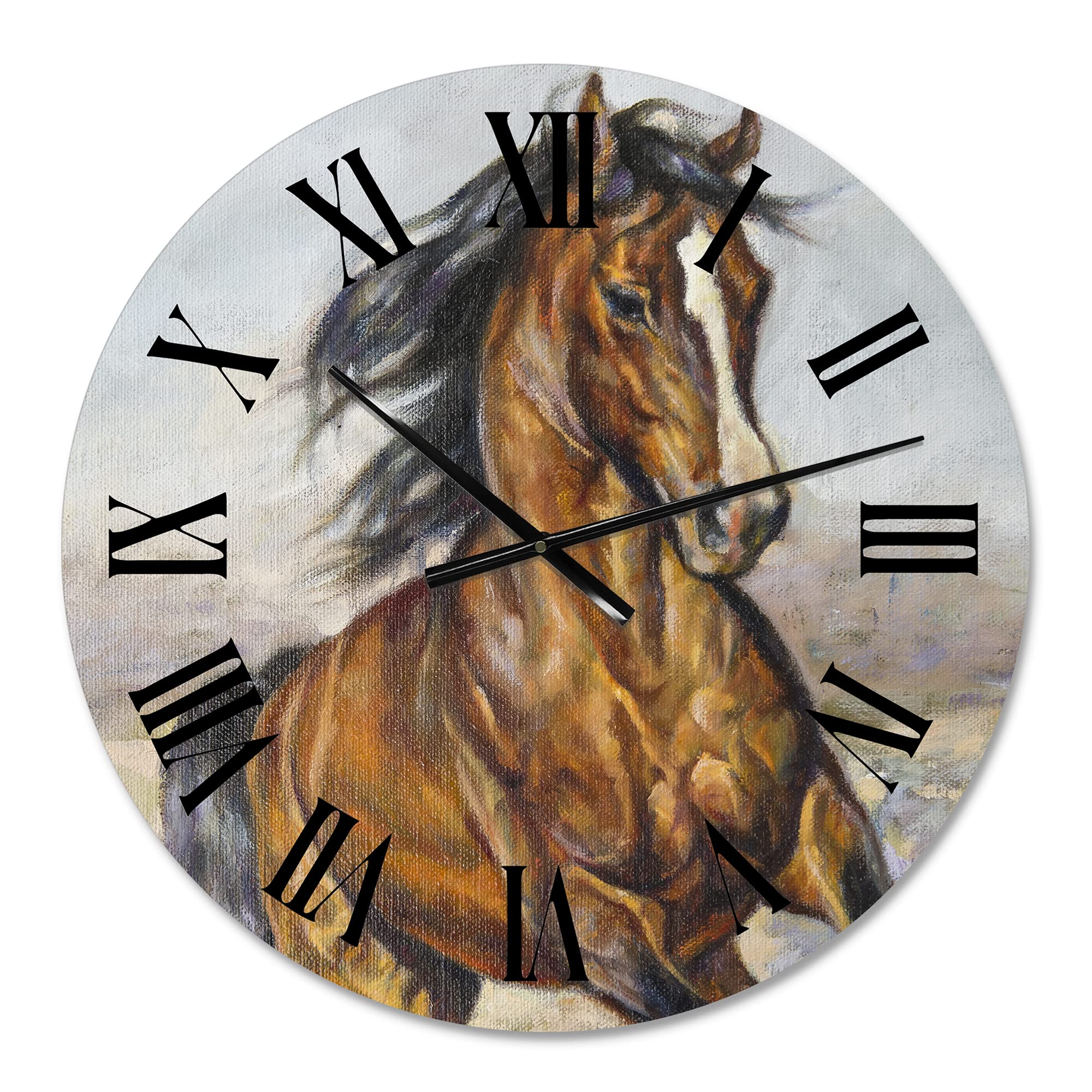 Farmhouse Wall Clock - 'Portrait of A Horse in The Race' Large Rustic Animal Wall Decor for Living Room, Kitchen, Bedroom | Perfect for Home, Office & Country Style Interior Design