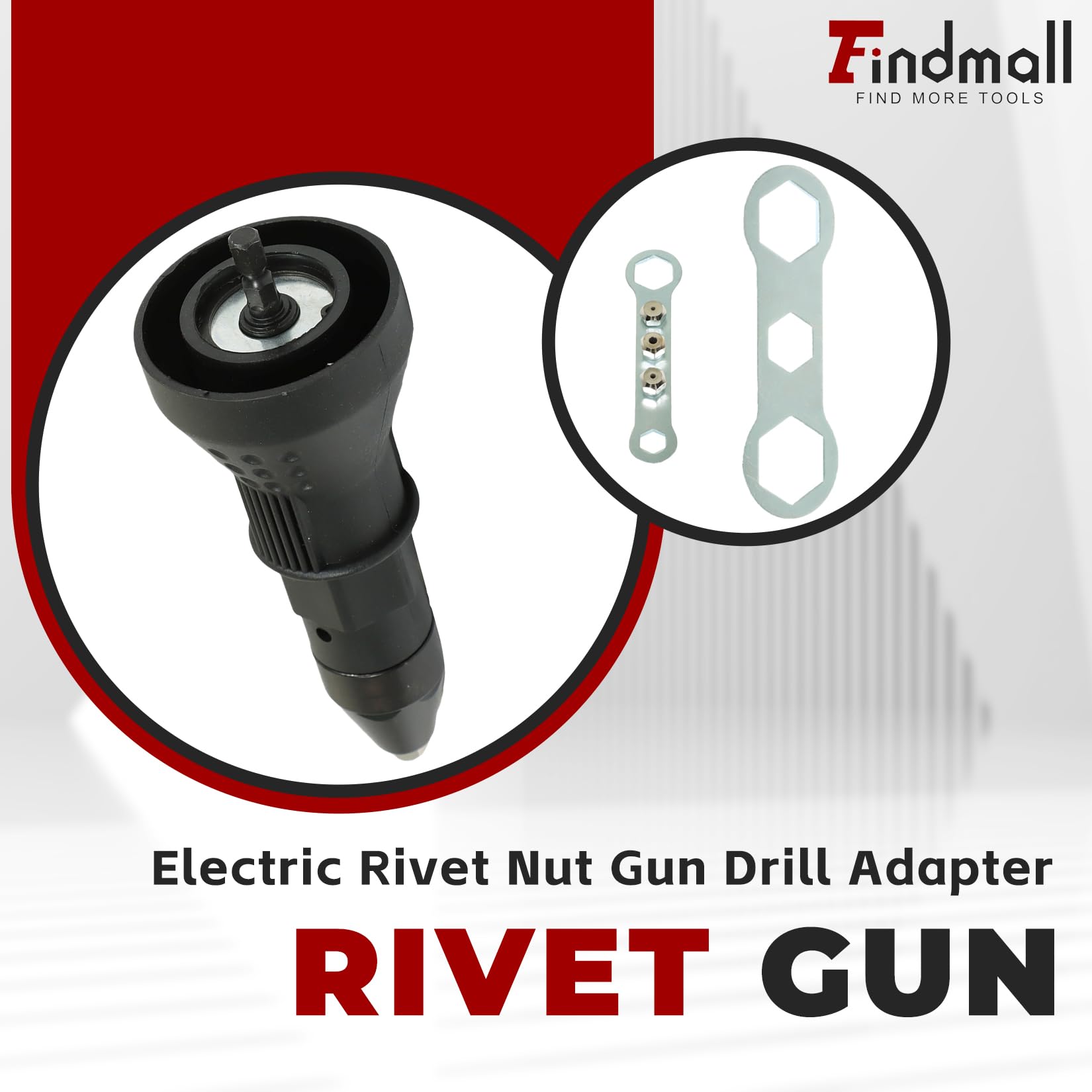 FindMall Cordless Electric Rivet Nut Gun Drill Adapter - Heavy Duty Hand Tool for Industrial Fastening & Manufacturing | Perfect for Metalworking, Automotive Repair & DIY Projects