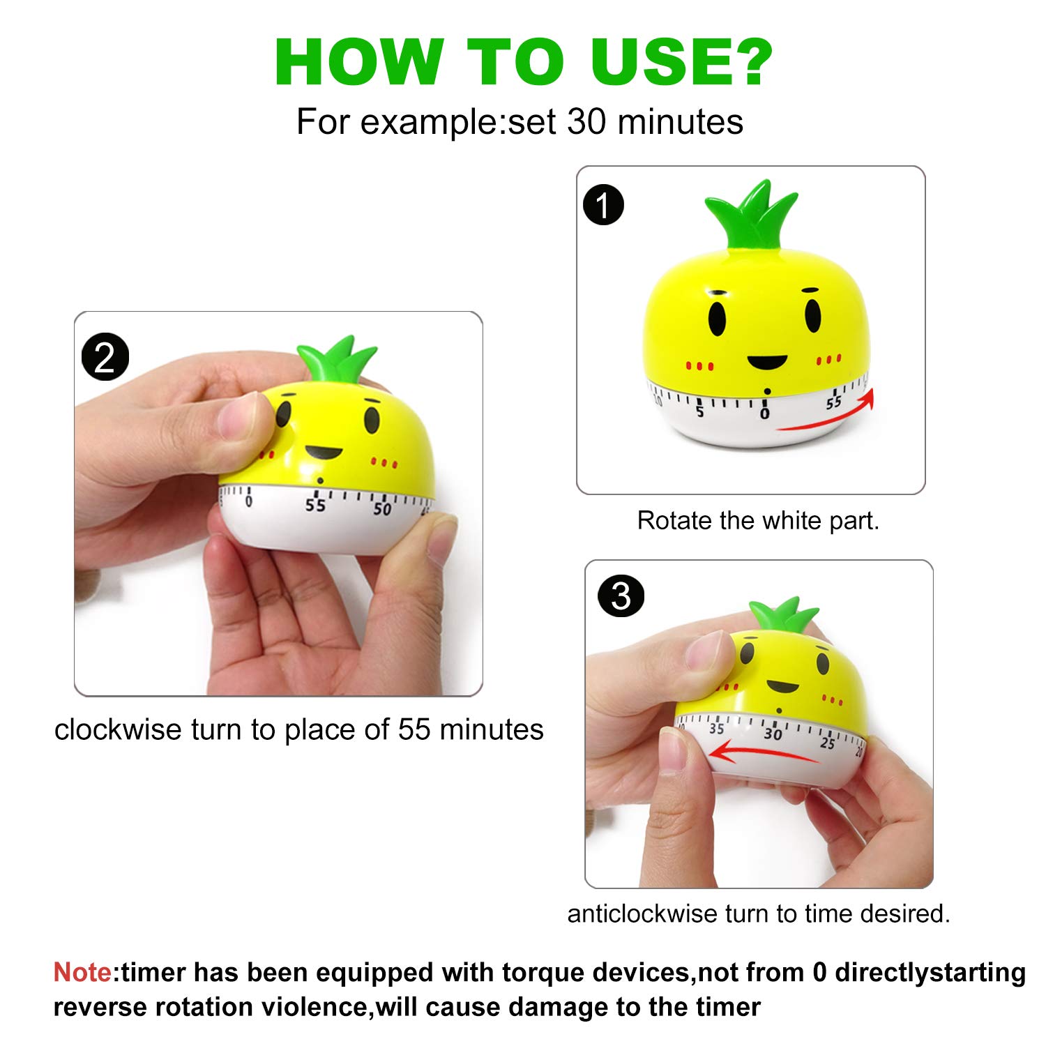 Yueton 60-Minute Cute Vegetable-Shaped Kitchen Timer - Mechanical Cooking Alarm Clock for Baking, Home Decor & Office Desk Accessory (Perfect for Cooking, Baking, Classroom & Gift Giving)