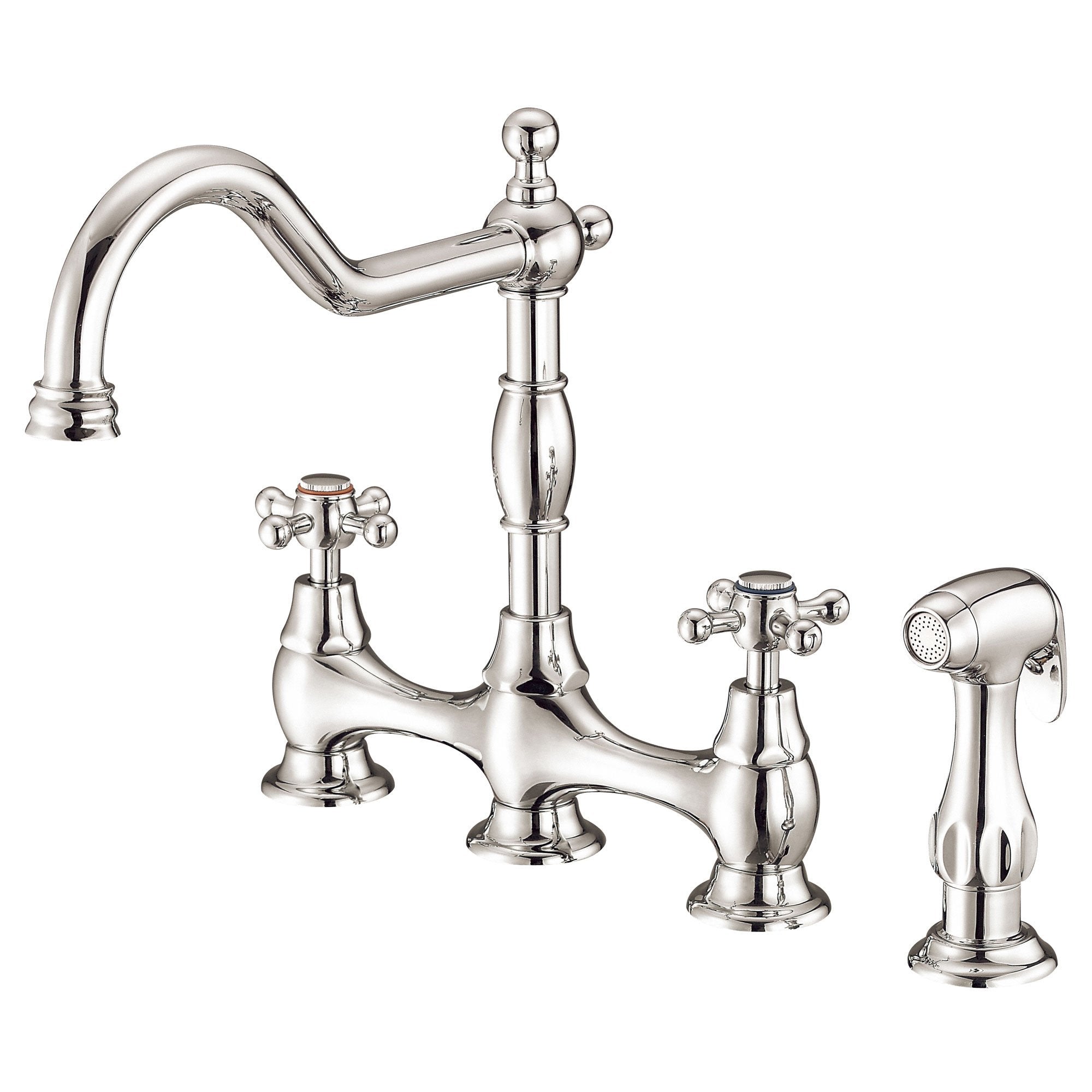 Danze Opulence Polished Nickel Cross Handle Bridge Kitchen Faucet with Pull-Down Sprayer - Modern Farmhouse Sink Faucet for Kitchen Remodeling & Home Upgrade