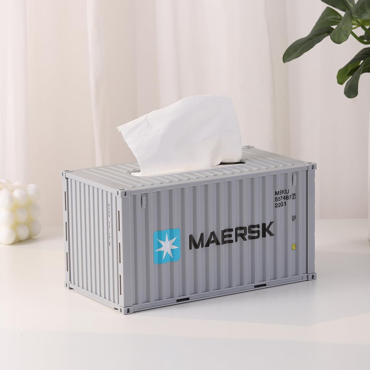 Decorative Shipping Container Tissue Box Cover - Stylish Home & Office Tissue Holder for Living Room, Bedroom, or Desk | Perfect for Coastal, Industrial & Modern Decor