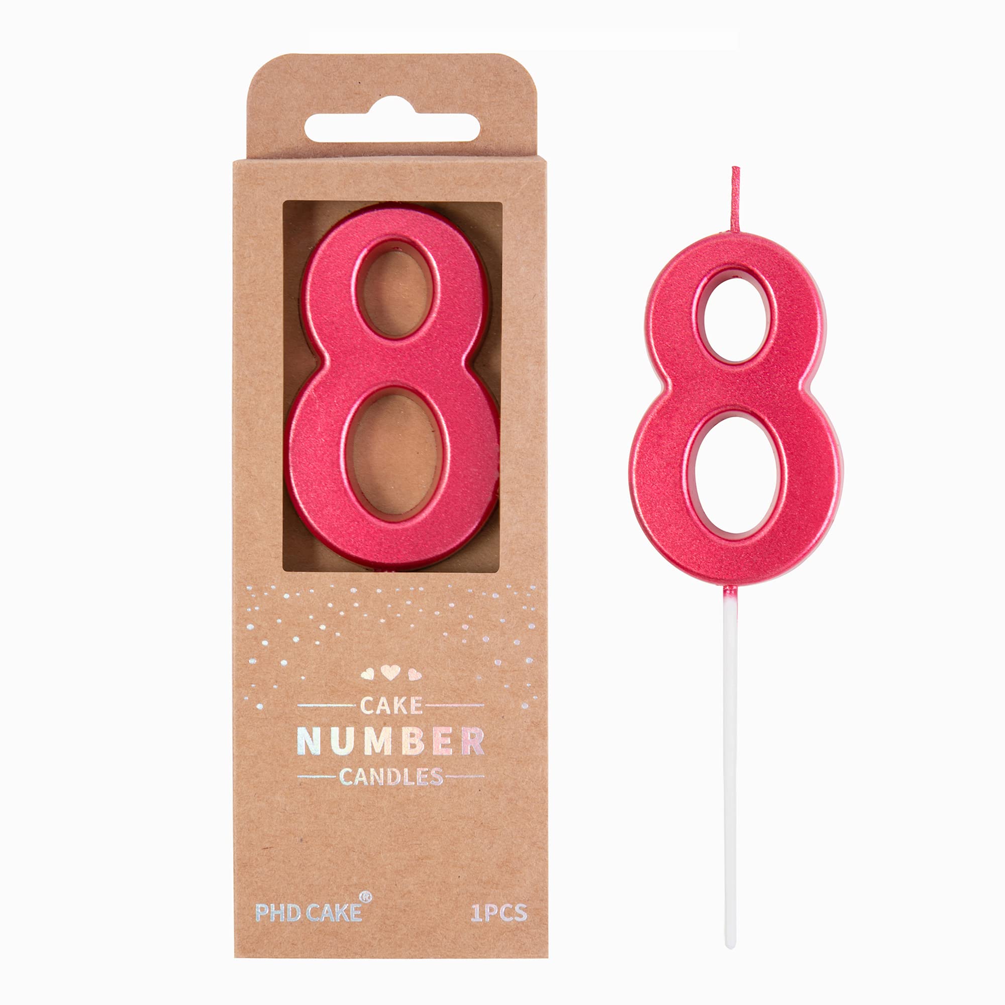 PHD CAKE 2.76 Inch Modern Red Number 8 Birthday Candles - Premium Cake Decorations for Birthday Parties, Anniversaries & Celebrations