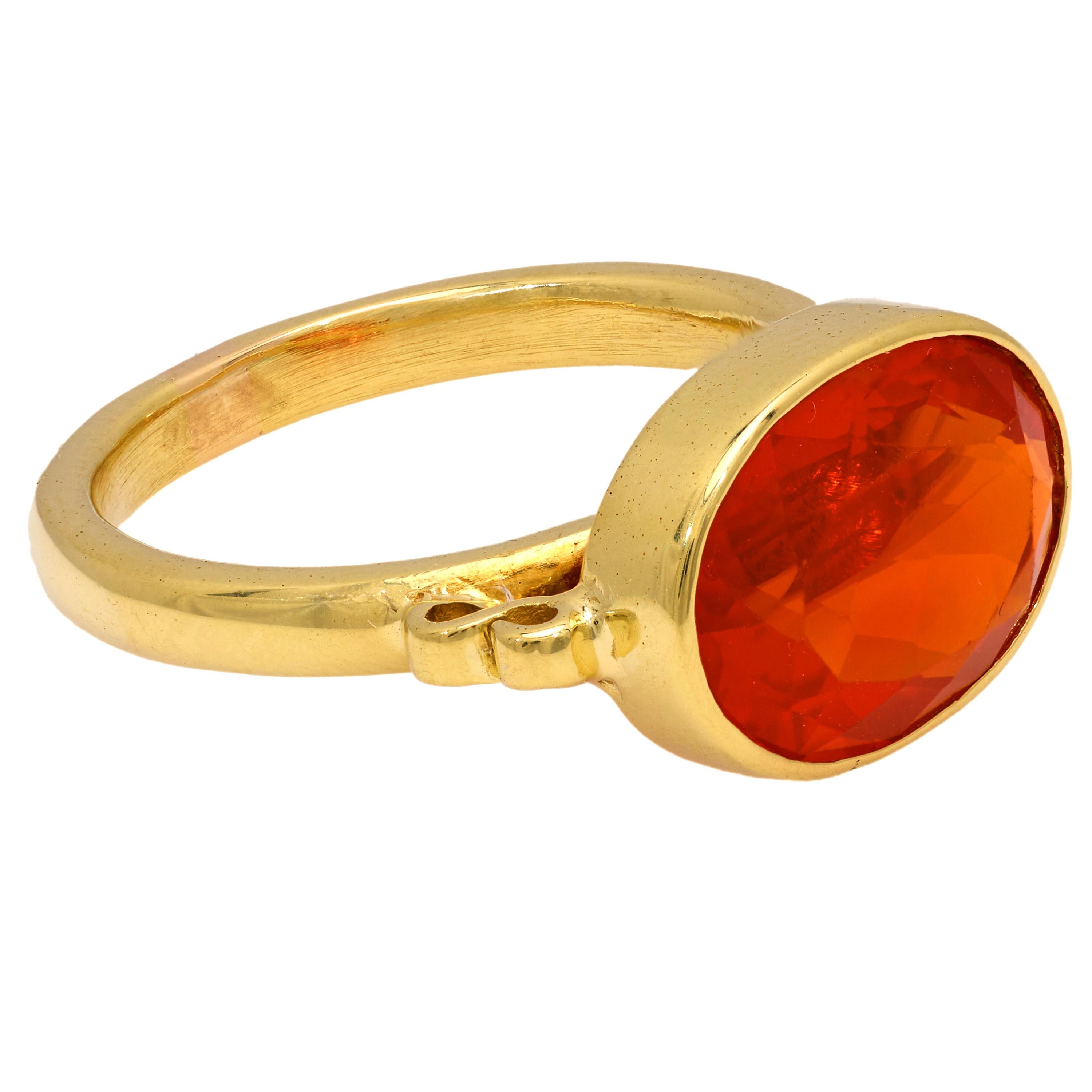 3.90 Carat Fire Opal 18K Yellow Gold East West Bezel Ring for Women | Modern Minimalist Wedding Band | Perfect for Engagement, Anniversary & Everyday Wear