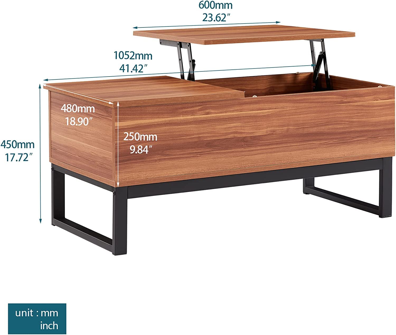 Lift Top Coffee Table - 15-Minute Quick Assembly, Multi-Functional Computer Desk with Wood Grain Finish & Sturdy Steel Legs, Spacious Storage, Adjustable Height - Perfect for Small Apartments, Home Office, and Living Room