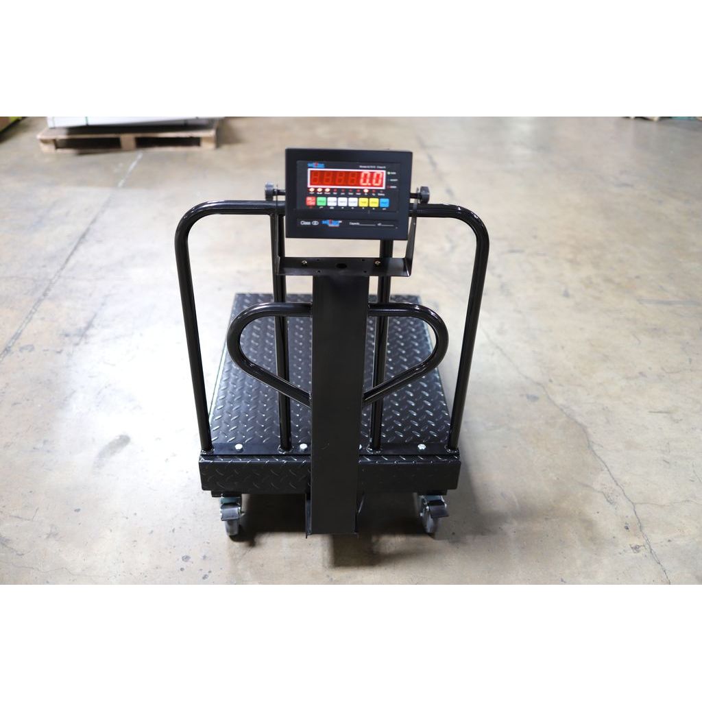 SL 915 BWD NTEP Legal for Trade Diamond Plate Bench Scale with Wheels & Backrail - Heavy-Duty Commercial Weighing Solution for Warehouses, Shipping, and Retail Use