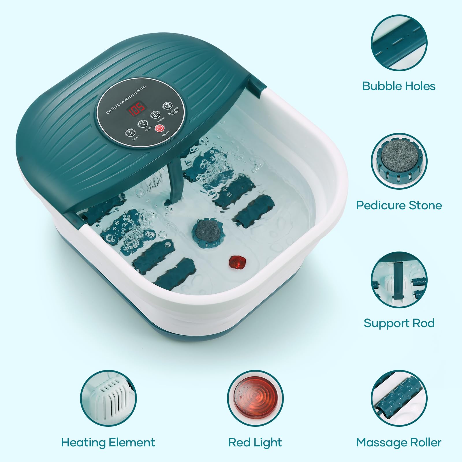CURECURE Collapsible Foot Spa Bath Massager with Heat & Bubbles - Adjustable Temperature (95-118℉) Fast Heating Foot Soaker with Pedicure Stone & Massage Rollers - Perfect for Home Relaxation, Stress Relief & Pedicure Care - Ideal for Spa Night, Self-Care Routine & Post-Workout Recovery