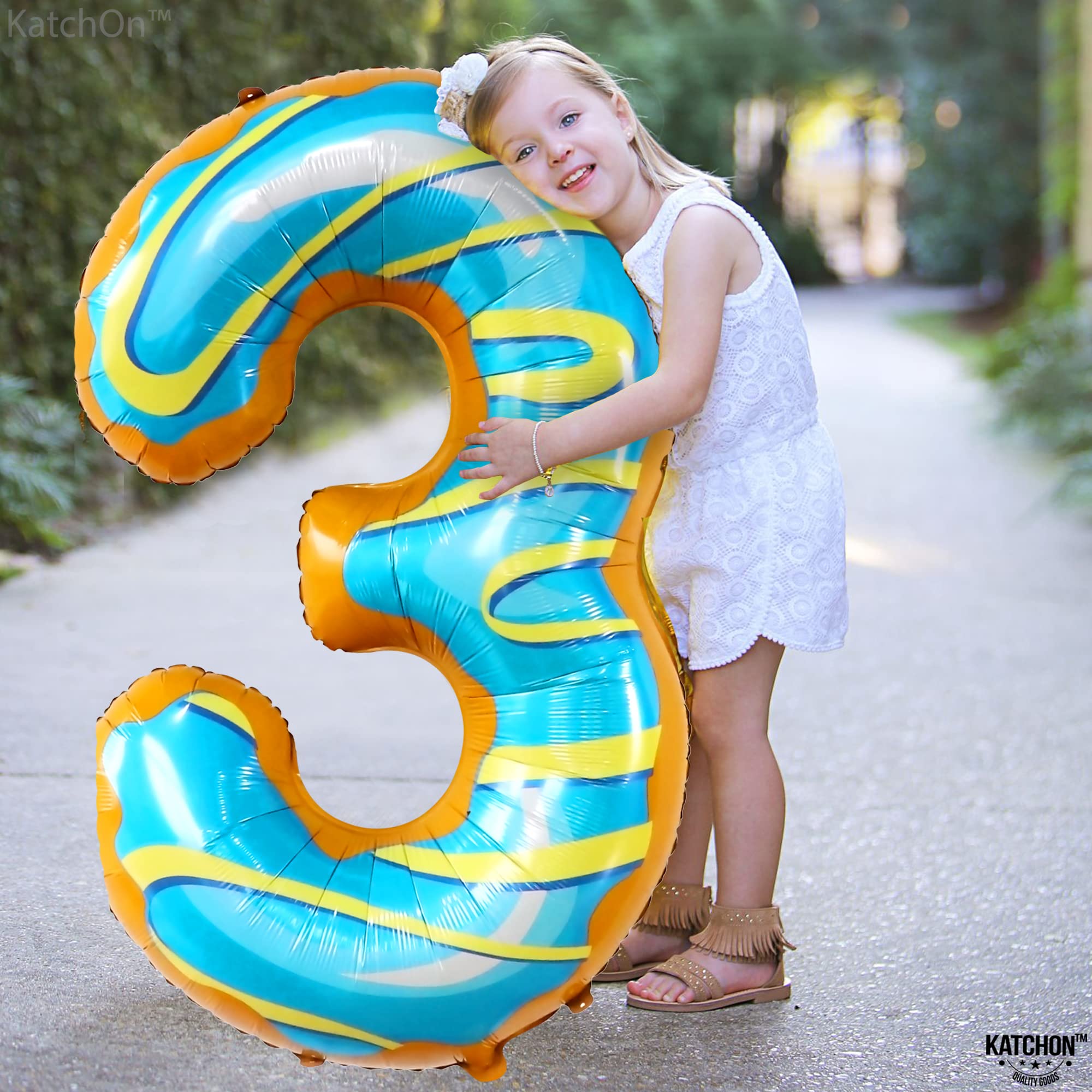 KatchOn Giant 40-Inch Number 3 Donut Balloon - Large Birthday Party Decorations for Kids, Baby Showers & Anniversary Celebrations | Perfect for Photo Backdrops, Cake Smash Sessions & Milestone Events