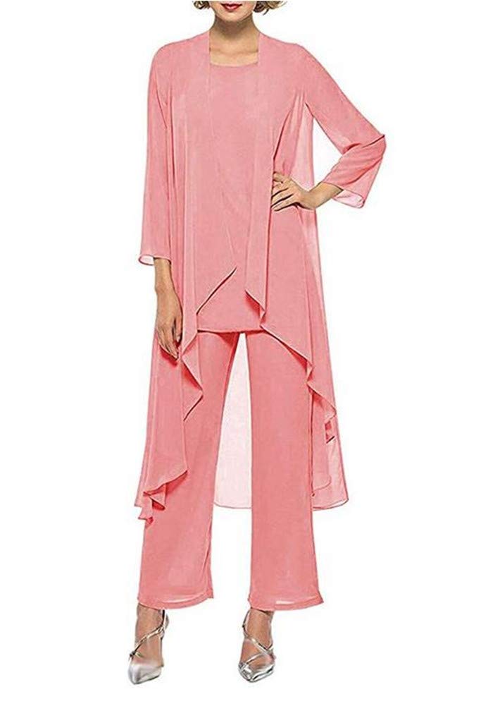 Honeydress Women's Elegant Chiffon Mother of The Bride Dress - Long Sleeve 3-Piece Pant Suit Set for Weddings, Formal Events & Special Occasions