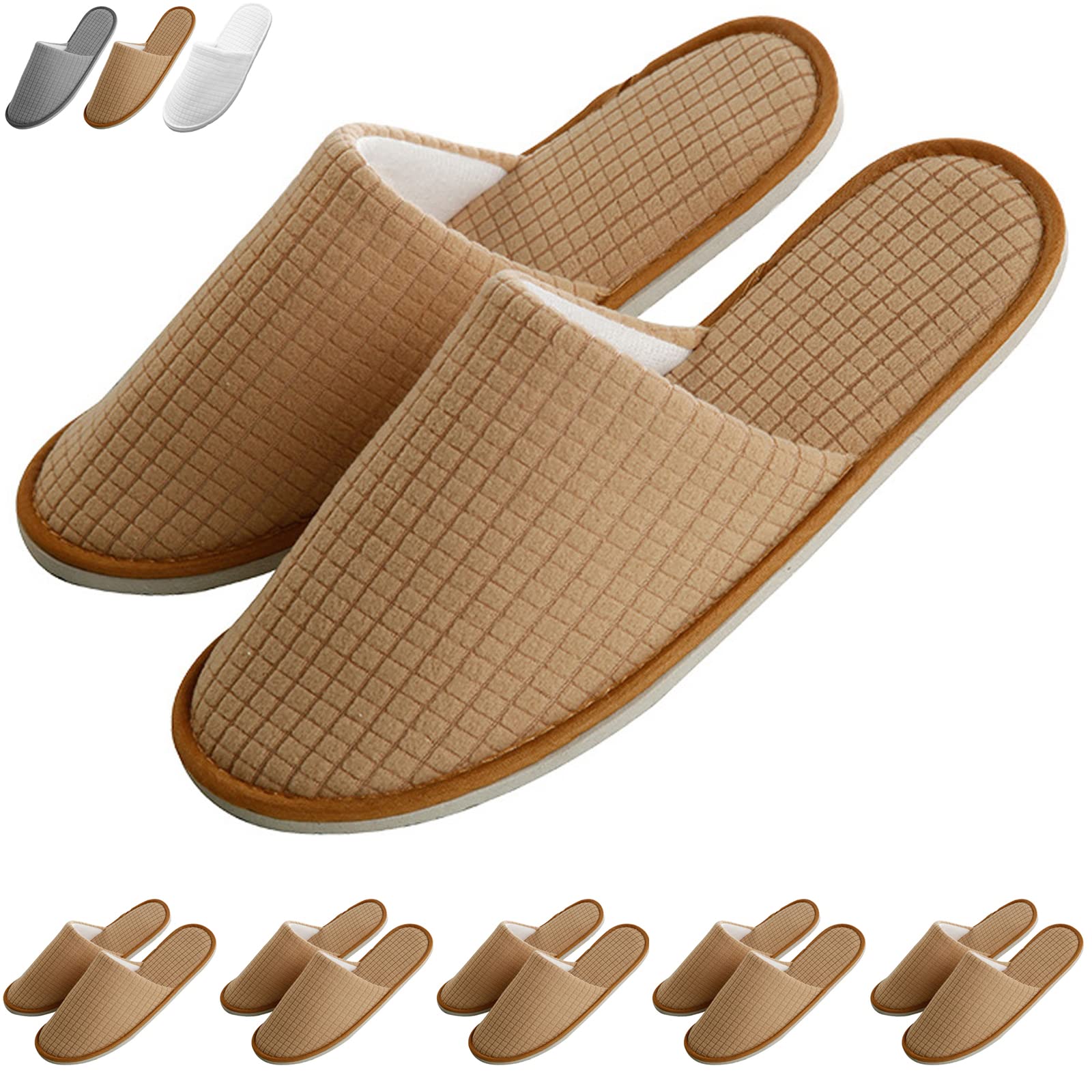 6 Pairs Disposable SPA Slippers for Hotel Guests - Soft Cushioned Non-Slip Slides for Women & Men - Washable & Reusable - Perfect for Spas, Hotels, Home Use and Travel Accessories