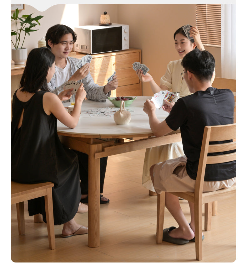 Solid Oak & Ash Wood Extendable Dining Table with Rock Plate - Perfect for Family Gatherings & Dinner Parties