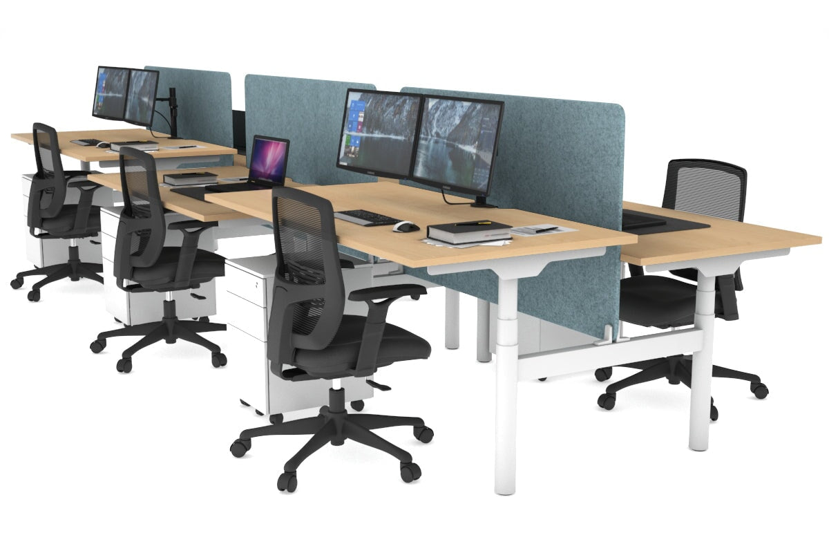 Flexi Premium Height Adjustable 6-Person H Bench Workstation - White Frame [1800L x 800W with Cable Management] - Ideal for Office, Coworking Spaces & Collaborative Work Environments