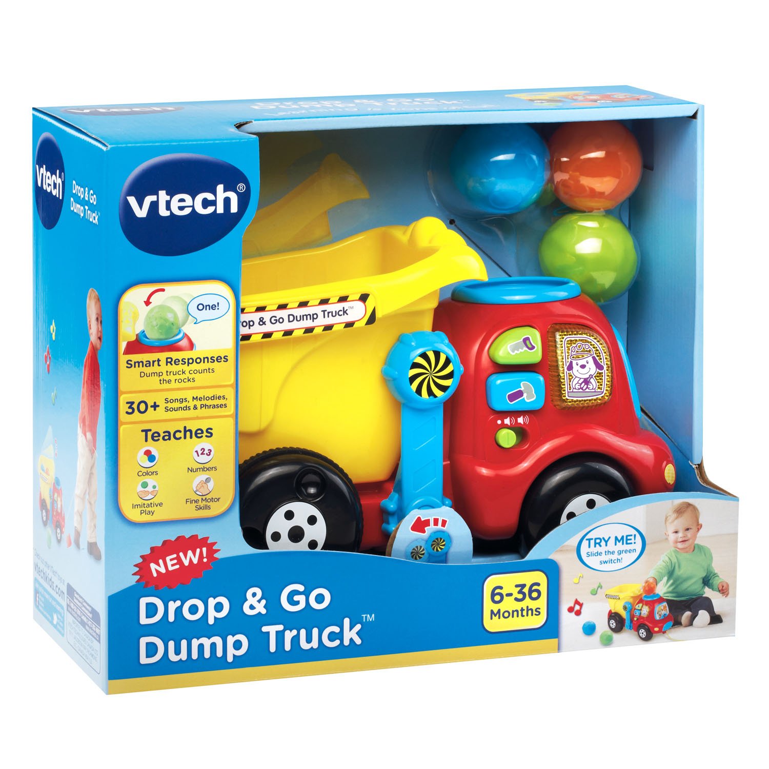 VTech Drop and Go Dump Truck - Interactive Learning Toy for Toddlers, Yellow | STEM Educational Toy for Kids Ages 1-3 | Fun Construction Vehicle for Pretend Play & Early Development