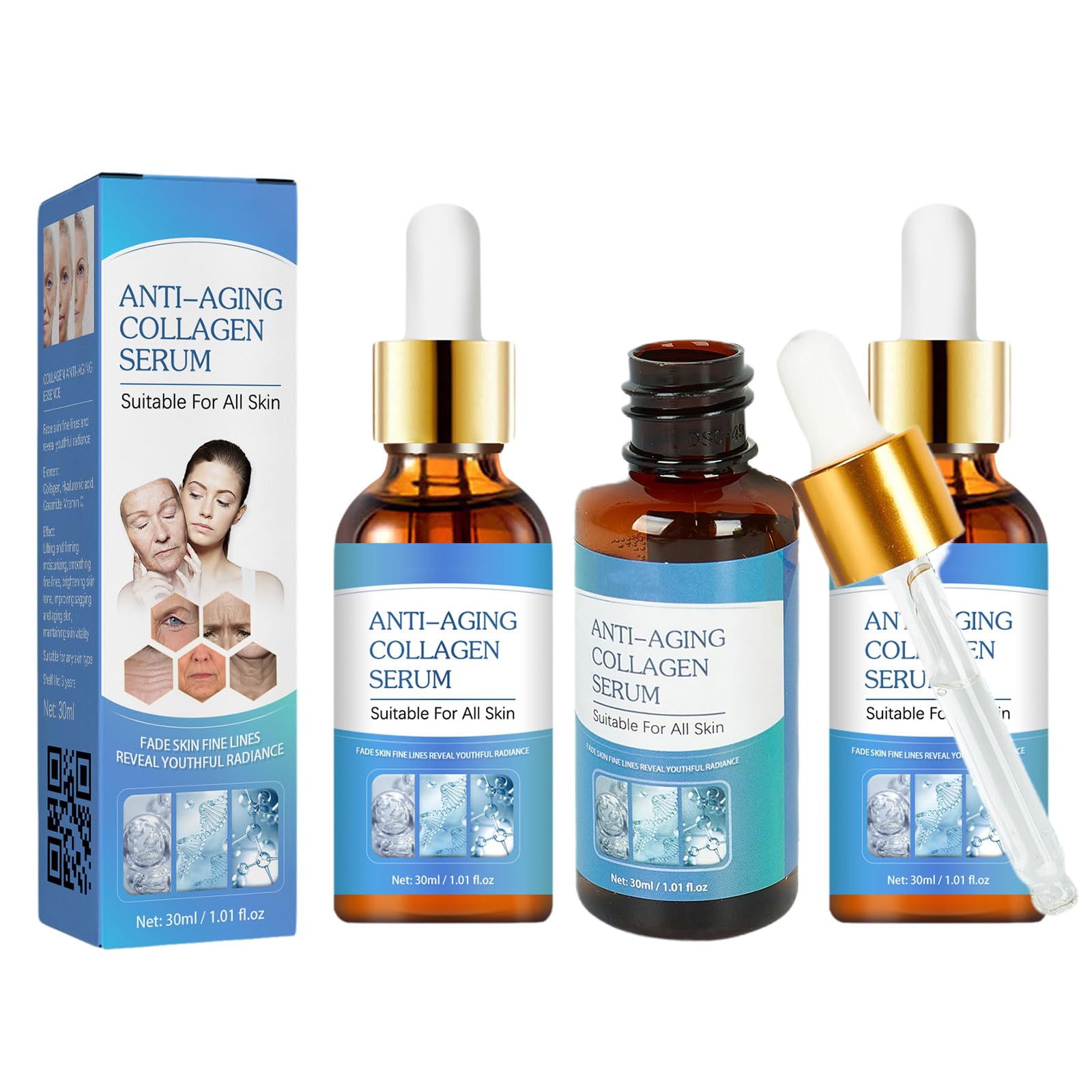3 Pcs Olavita Vitamin C & E Facial Serum - Anti-Aging Face Tightening Serum for Women, Plumping Skin Essence with Collagen Boost | Day & Night Moisturizer for Glowing Skin