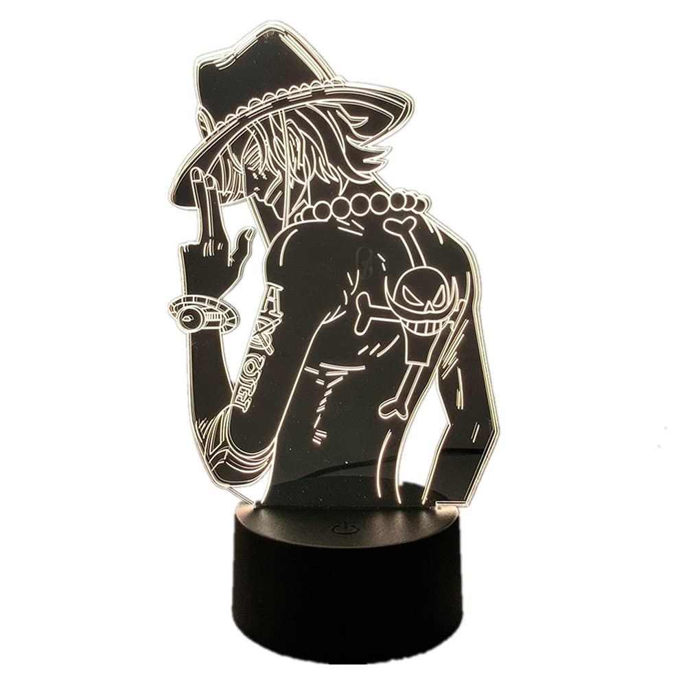 One Piece Portgas D Ace Anime 3D LED Night Light - 16 Color Changing USB Table Lamp with Remote Control | Creative Home Decor, Bedroom Atmosphere Lighting | Perfect Gift for Anime Fans and Kids (Anime Room Decor, Gaming Setup, Birthday Present)