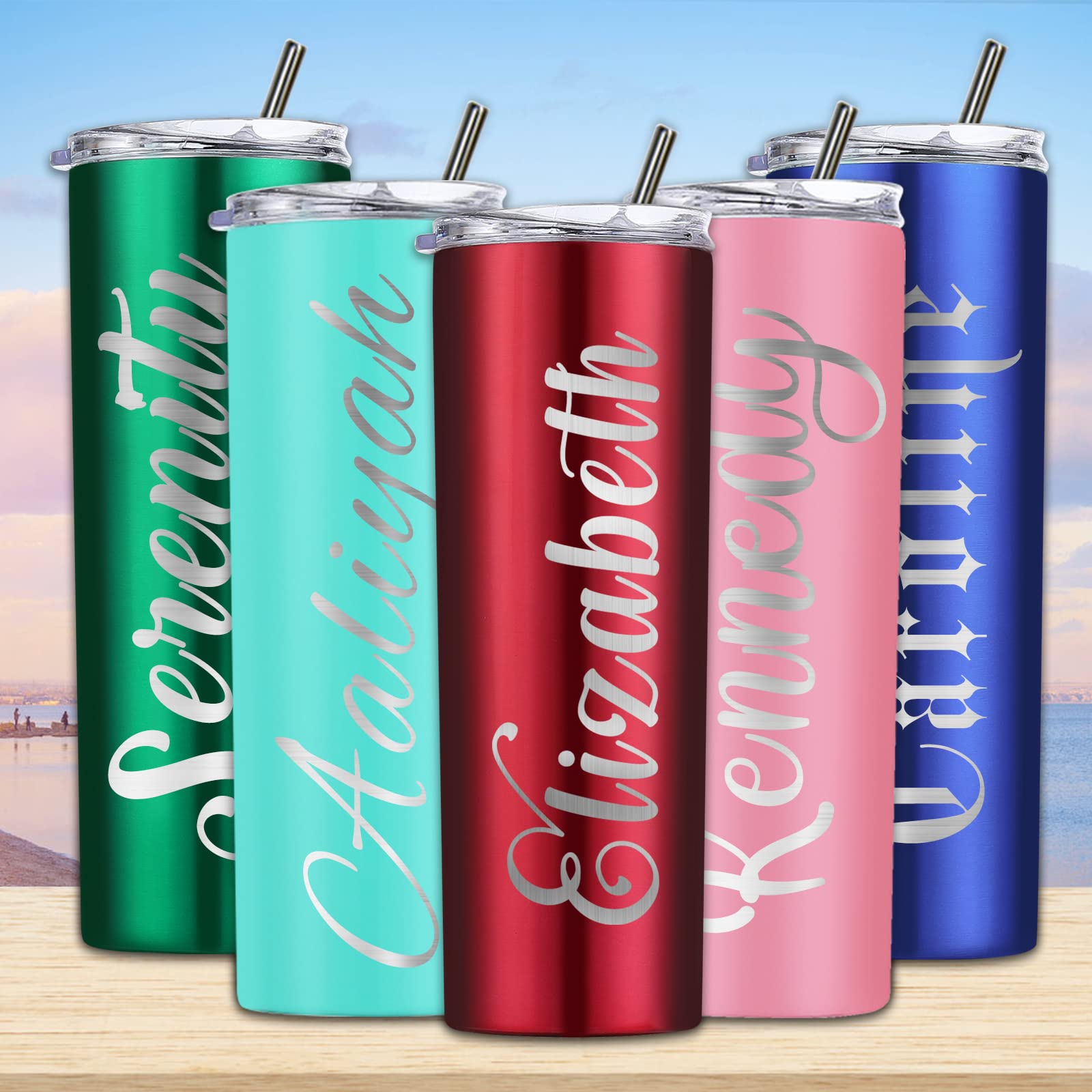 Custom Laser Engraved 20oz Skinny Tumbler with Lid & Straw - Personalized Name Gift for Women, Men, Mothers Day, Fathers Day, Graduation - Perfect for Coffee, Tea, Smoothies & On-the-Go Hydration