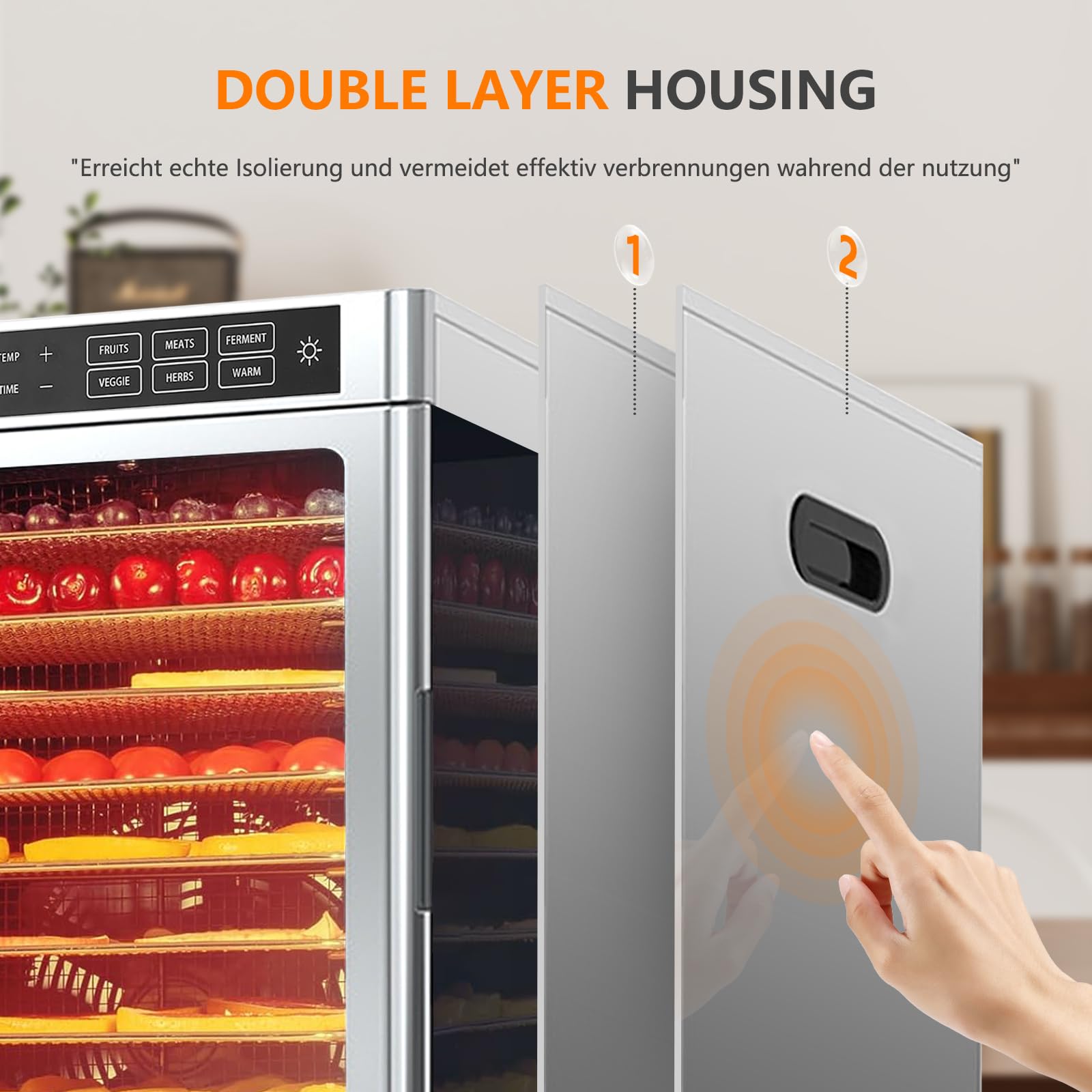 Premium Food Dehydrator Machine - Adjustable Temperature 86°F to 185°F & Digital Timer 0.5-24 Hours - Perfect for Drying Fruits, Vegetables, Meat, Jerky & Pet Treats - 12 Stainless Steel Trays - Ideal for Home Kitchen, Camping & Healthy Snack Preparation