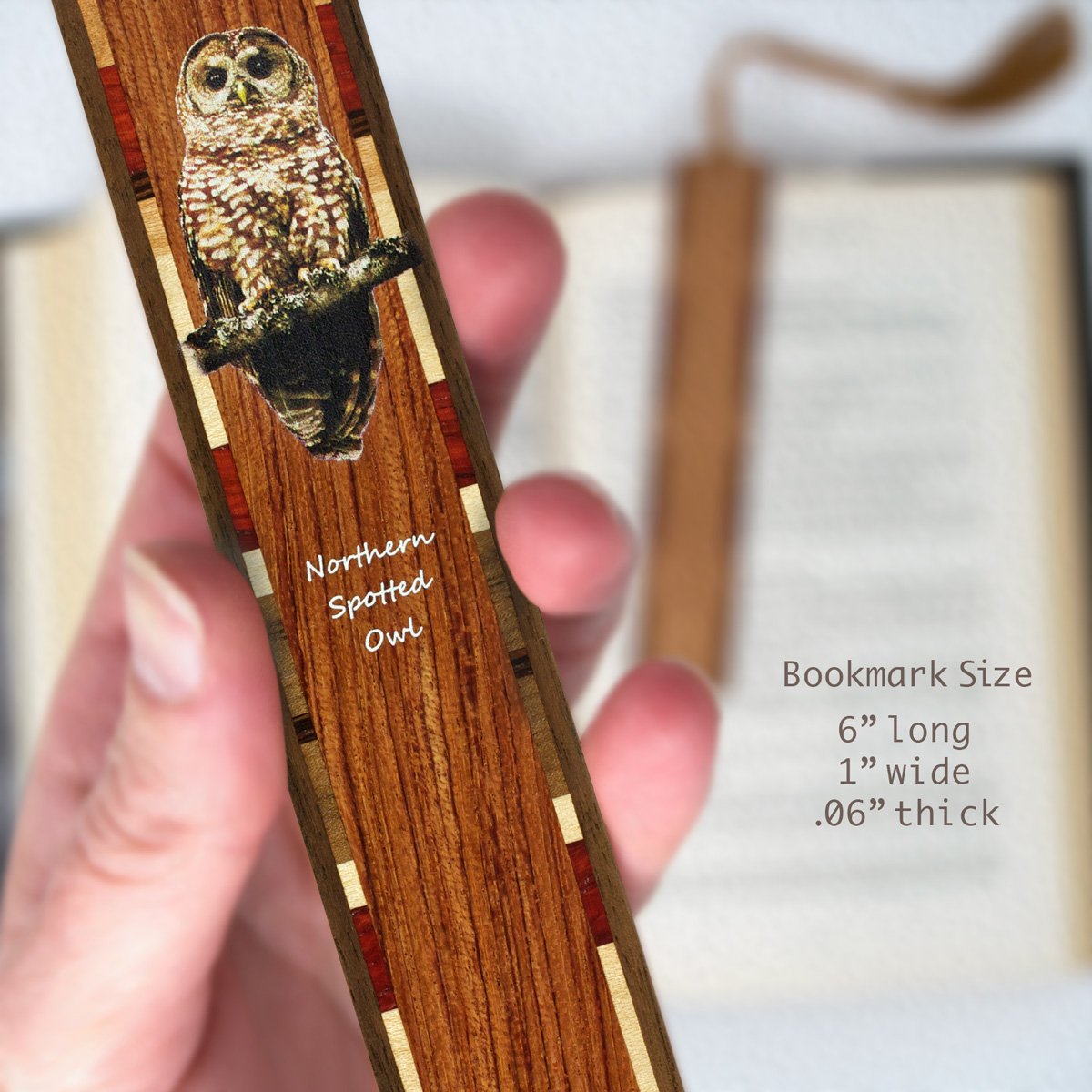 Double-Sided Wooden Bookmark with Tassel - Handmade in USA - Northern Spotted Owl Design - Customizable Gift for Book Lovers - Perfect for Reading, Book Clubs & Literary Gifts