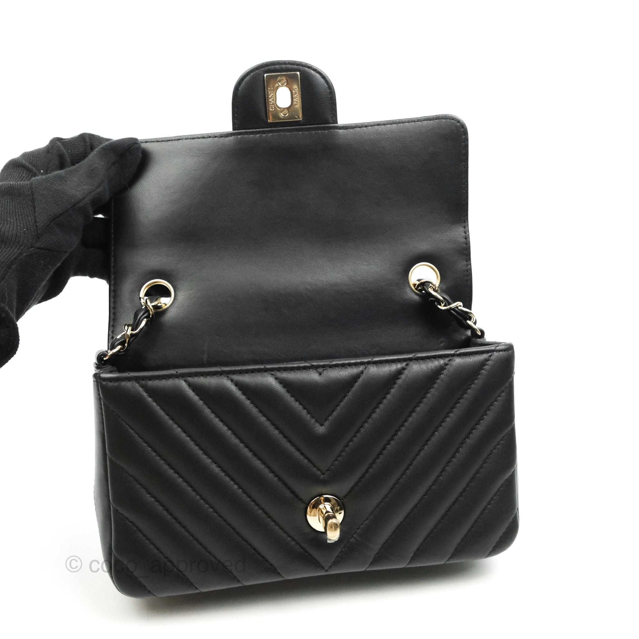 Chanel Chevron Mini Rectangular Flap Bag in Black Lambskin Leather with Gold Hardware - Perfect for Evening Events & Luxury Fashion Accessories