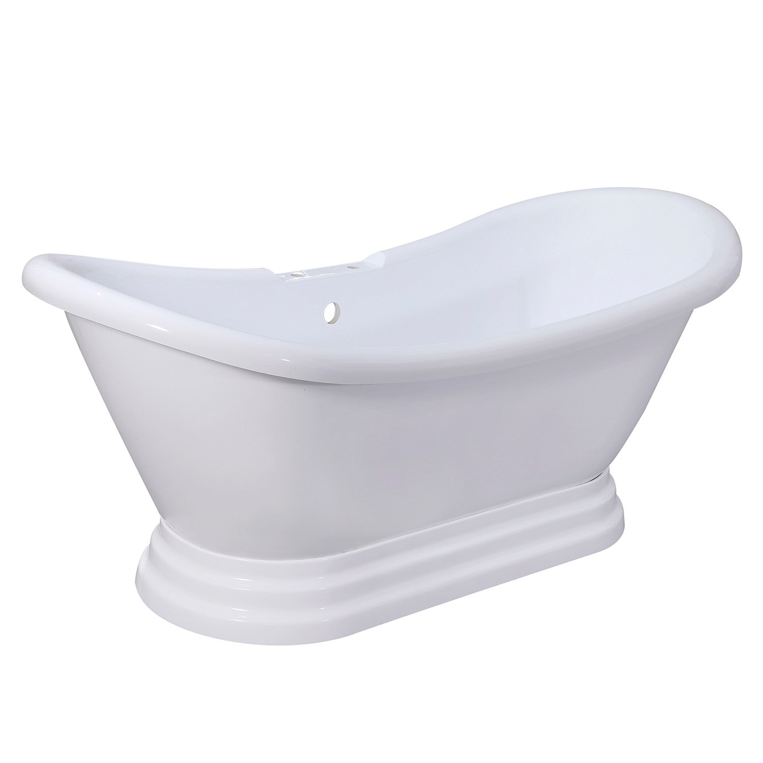 Aqua Eden 69 Inch Acrylic Oval Double Slipper Pedestal Bathtub with 7 Inch Faucet Drillings - Glossy White - Luxury Freestanding Soaking Tub for Spa-Like Bathroom Retreat