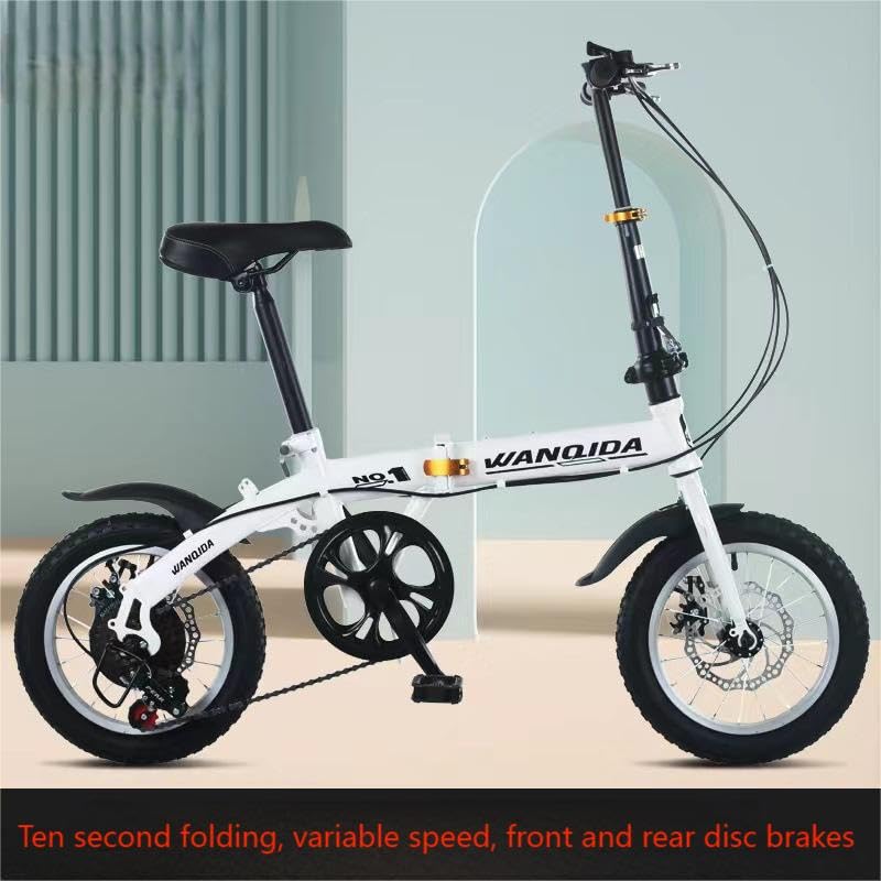 14 Inch Folding Bike - 6 Speed Lightweight Commuter Bicycle for Men & Women, Portable Compact City Bike in White | Perfect for Urban Commuting, Campus Travel & Public Transport