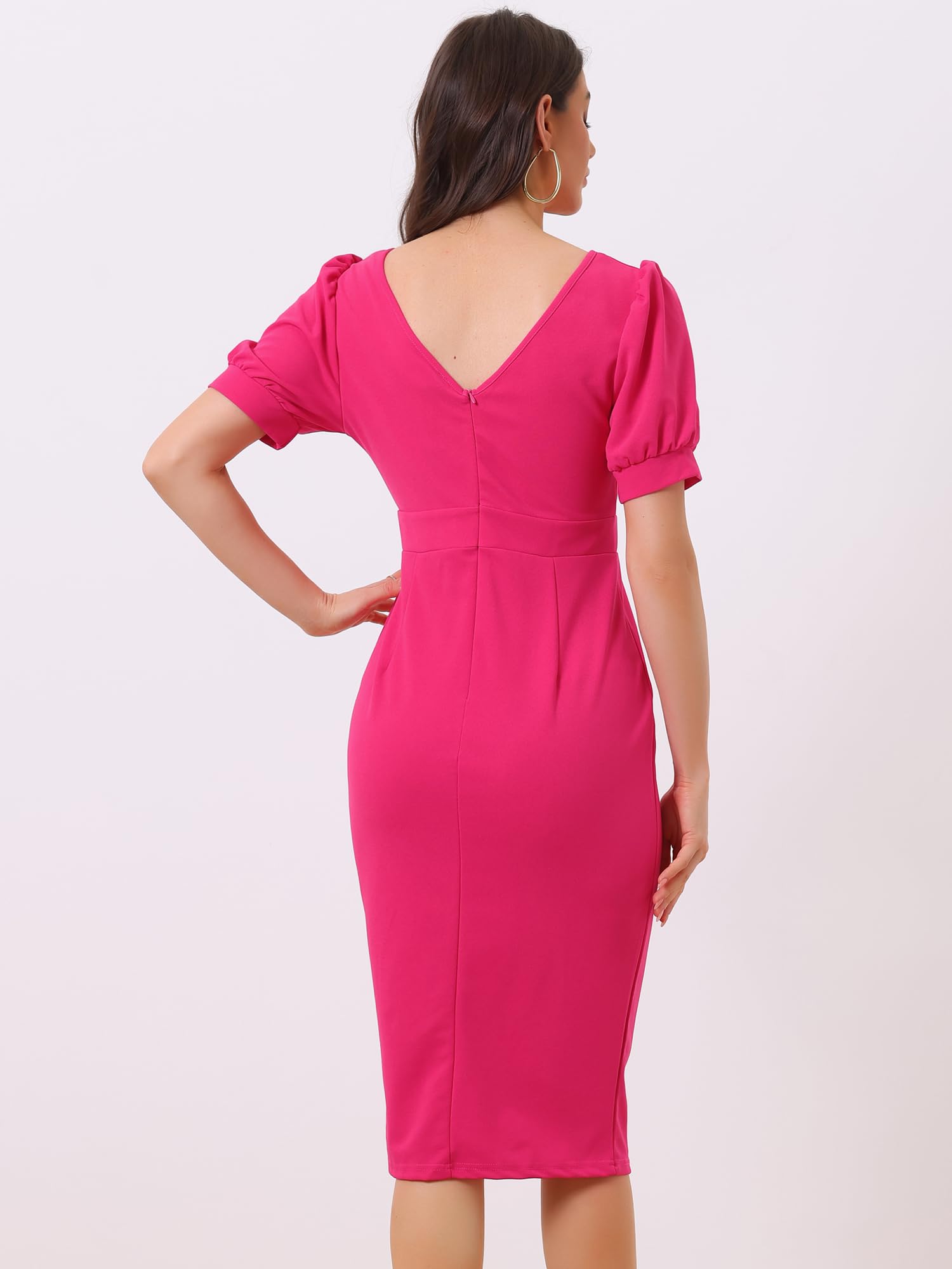Allegra K Women's Elegant Bodycon Dress with Puff Sleeves & Ruffle Slit - Sexy Cocktail Party Dress for Night Out, Club, Date Night & Special Occasions
