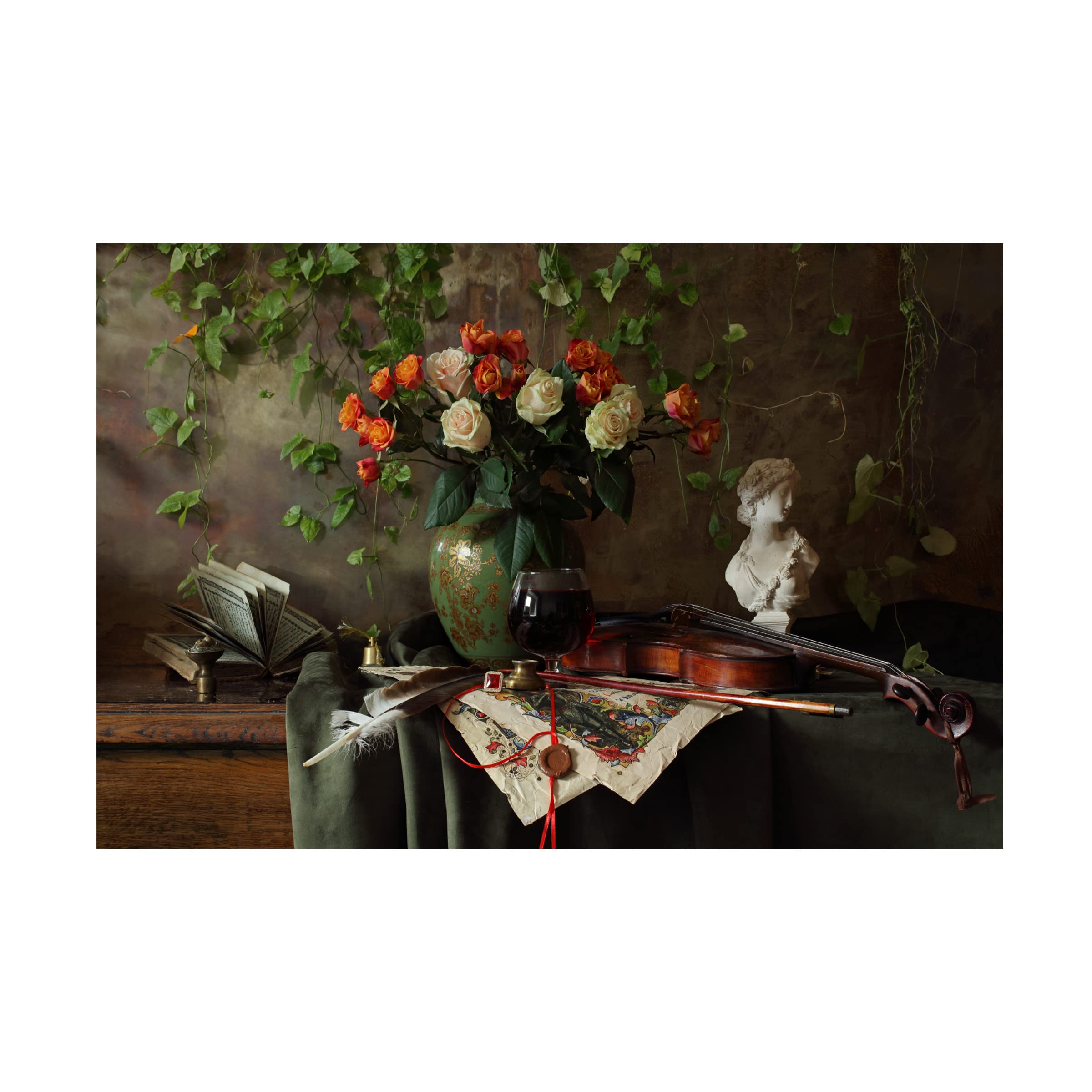 Still Life With Violin And Flowers Canvas Wall Art Print by Andrey Morozov - Premium Home Decor for Living Room, Bedroom & Office