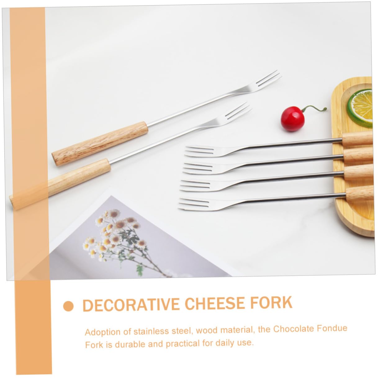 PRETYZOOM 24-Piece Stainless Steel Chocolate Fondue Forks Set with Wooden Handles - Perfect for Cheese, Fruit, Marshmallows & Dessert Dipping - Ideal for Parties, Weddings & Home Entertaining