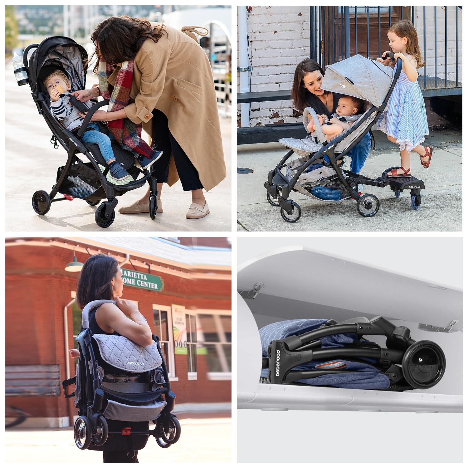 Beberoad Love R2 Compact Lightweight Foldable Travel Stroller for Baby & Toddler - Adjustable Backrest, Cup Holder, Waterproof Canopy - Perfect for Airplane Travel, Shopping & Outdoor Walks (Gray)