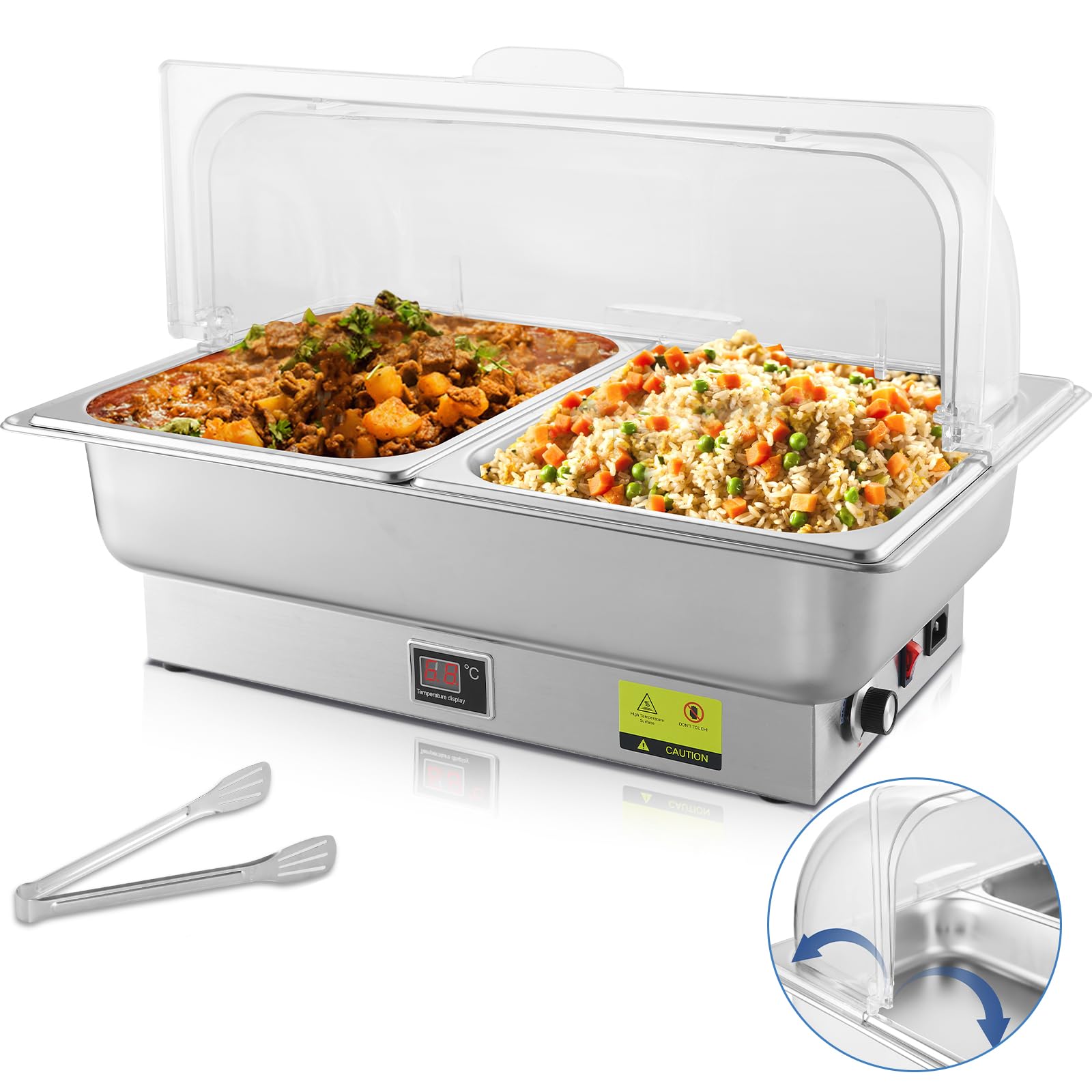 Electric Chafing Dish Buffet Set - 2 x 4.5QT Half Size with Adjustable Temperature & Roll Top Lid - 700W Catering Warmers for Parties, Buffets & Events - Perfect for Restaurants, Weddings & Home Entertaining