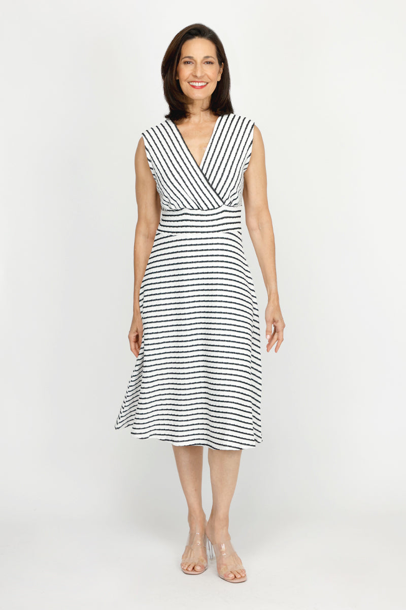 Stylish Pucker Stripe V-Neck Dress for Women | Fashionable & Comfortable | Perfect for Office, Party & Date Night