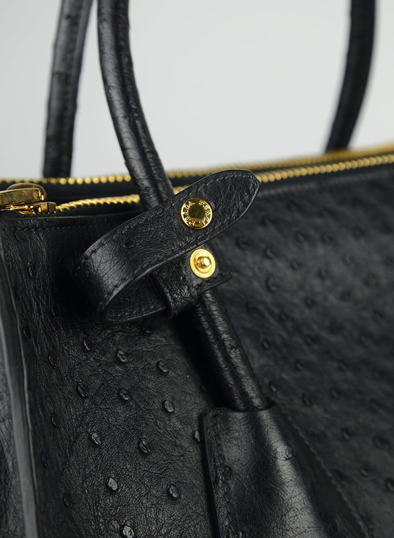Prada Genuine Ostrich Leather Handbag for Women - Luxury Designer Purse for Work, Party & Evening Events