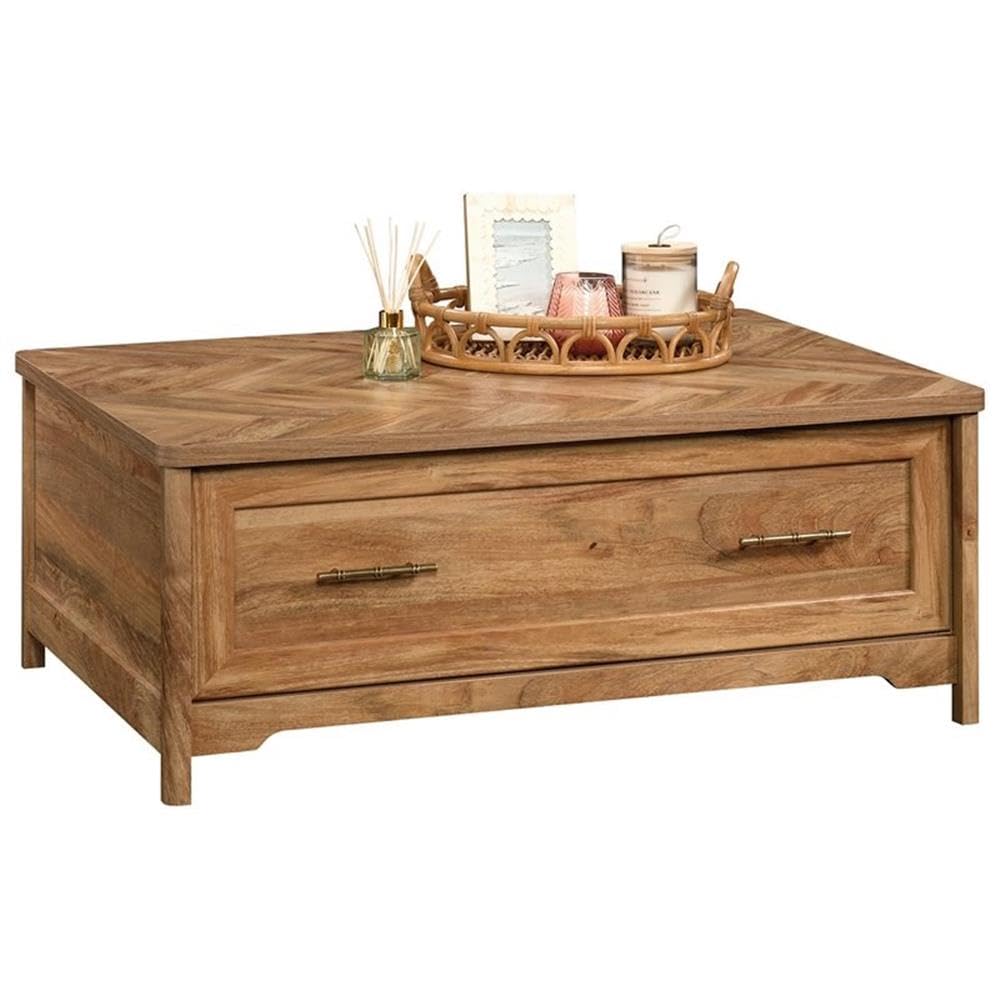 Modern Wood Coffee Table with Storage Shelf - Contemporary Sindoori Mango Finish - Perfect for Living Room, Office or Small Space Furniture