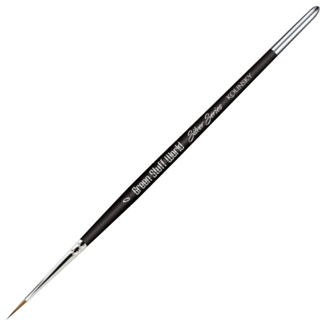 Green Stuff World Silver Series Kolinsky Brush Size 0 (2353) - Premium Model & Miniature Painting Brush for Fine Detailing | Perfect for Warhammer, D&D, and Scale Model Painting