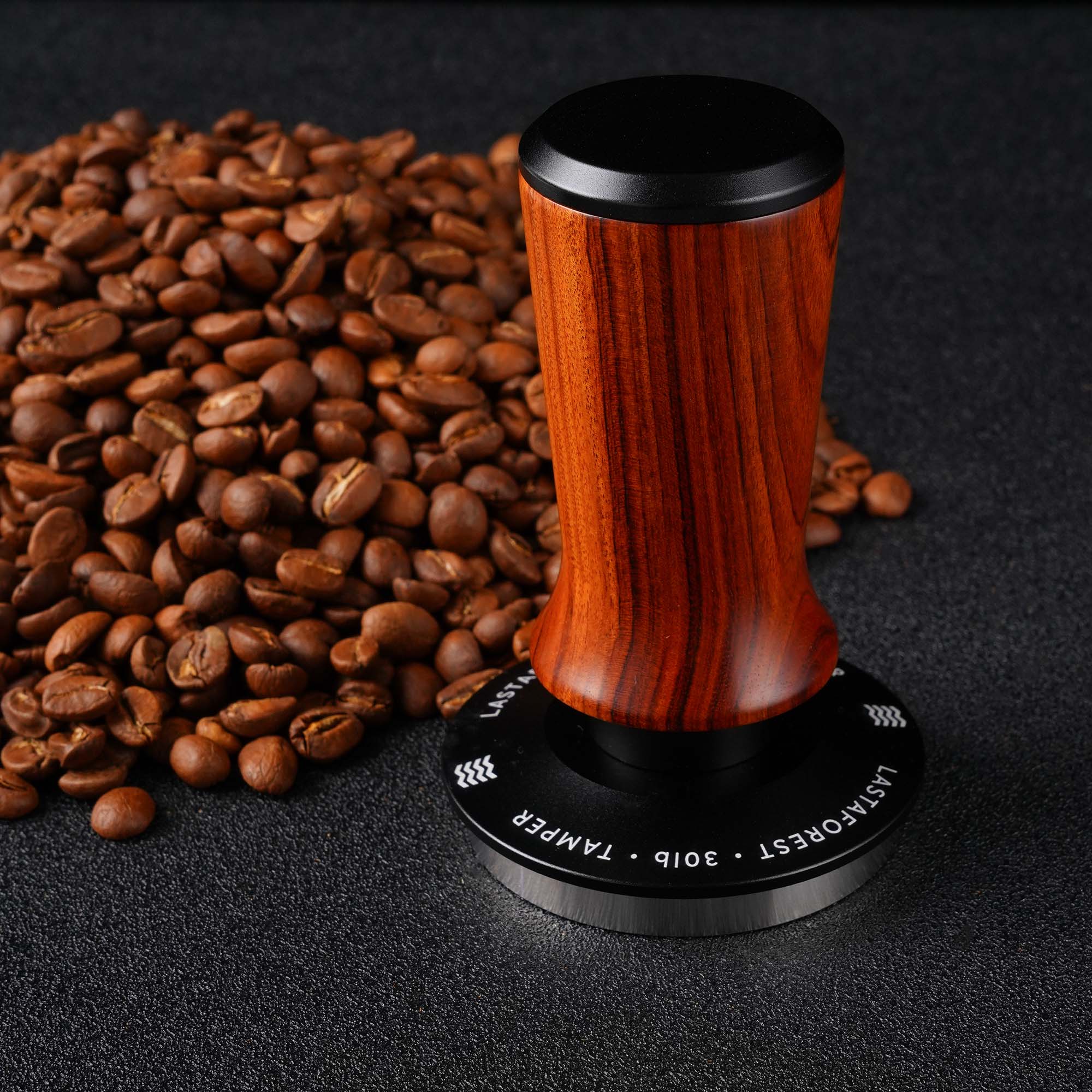 Lastaforest Spring Loaded Coffee Tamper with Ergonomic Wood Handle - Perfect for Espresso, French Press & Home Baristas