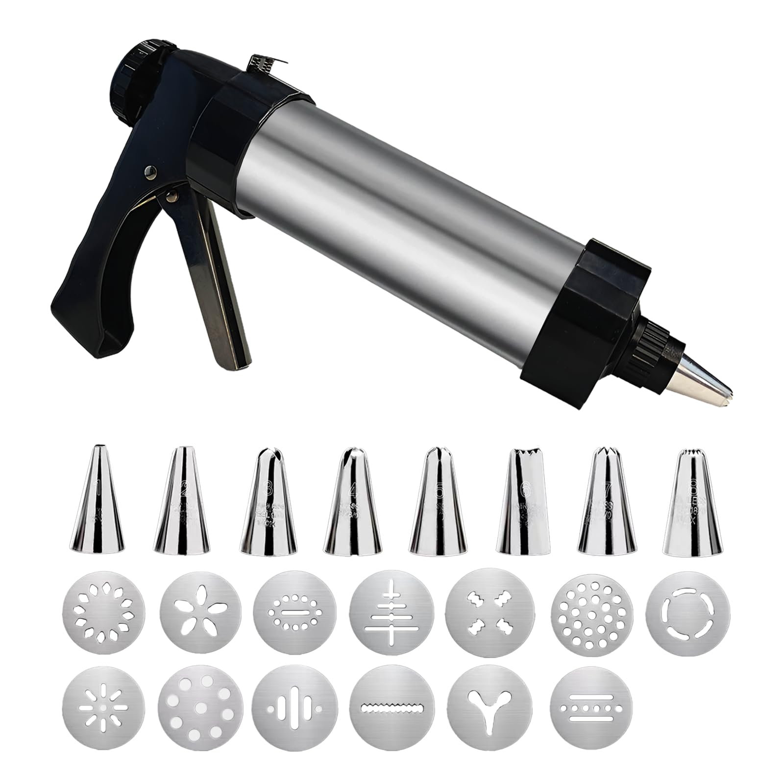 Professional Cookie Press Gun for Baking - 13 Cookie Discs & 8 Icing Nozzles Kit - Perfect for DIY Cookies, Cake Decorating & Holiday Baking