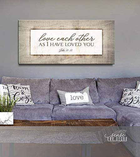 Love Each Other Framed Wall Art - Romantic Couples Bedroom Decor, Large 42x19 Inch Cream Canvas Painting for Over the Bed, Master Bedroom & Home Décor | Perfect Wedding Gift & Anniversary Present