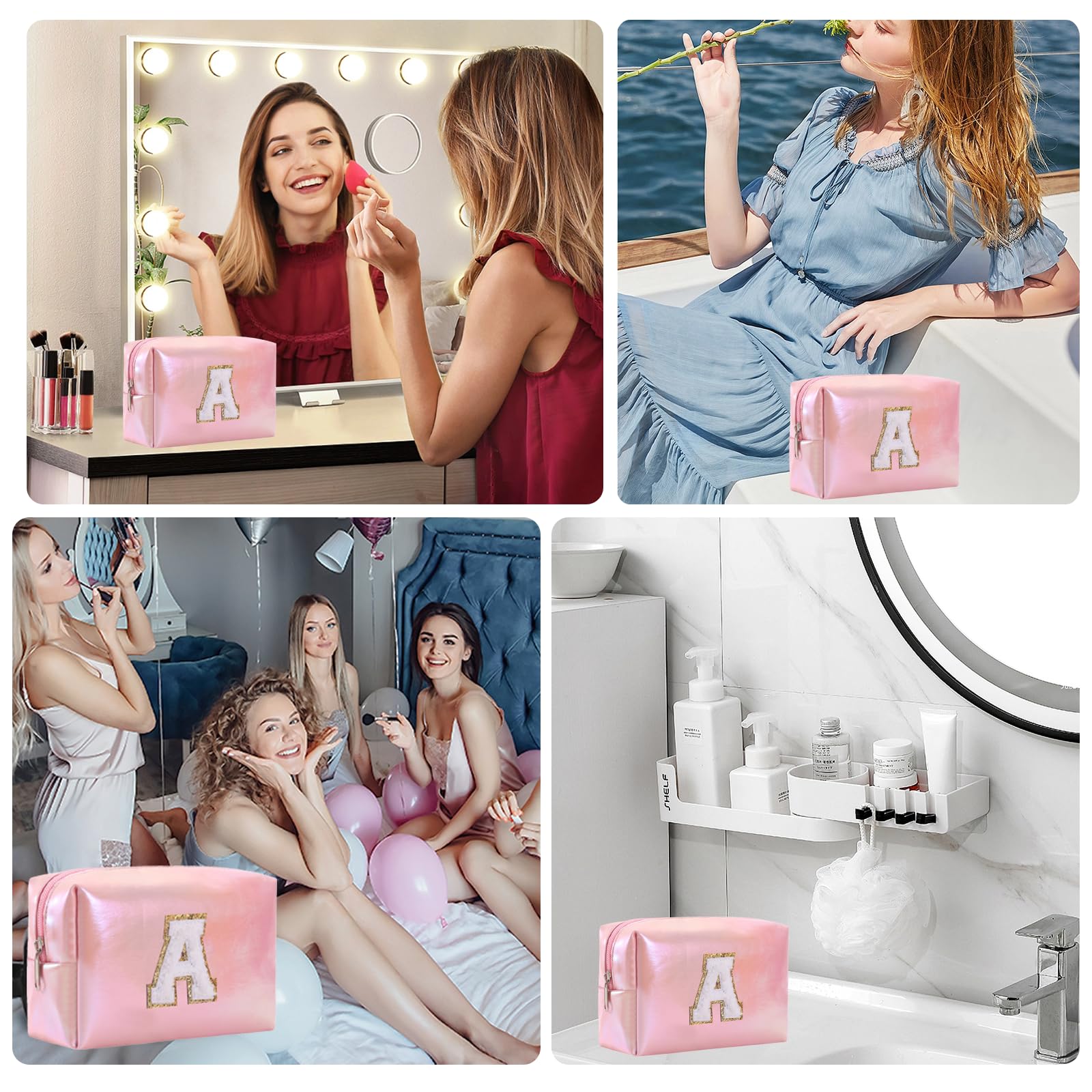 Personalized Initial Makeup Bag Letter A - Glitter Waterproof Cosmetic Pouch for Women, Cute Travel Makeup Organizer, Preppy Gift for Mother's Day, Birthday, Bridesmaids | Perfect for Travel, Gym, Daily Beauty Essentials