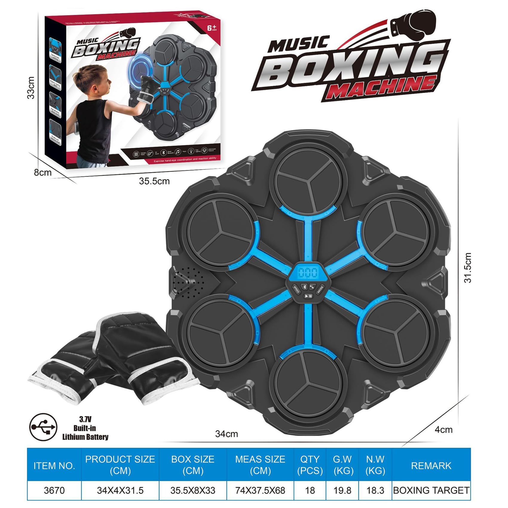 Smart Boxing Machine for Adults - Electronic Punching Bag with Music & LED Lights, Includes Boxing Gloves - Perfect for Home Gym, Cardio Workout & Stress Relief