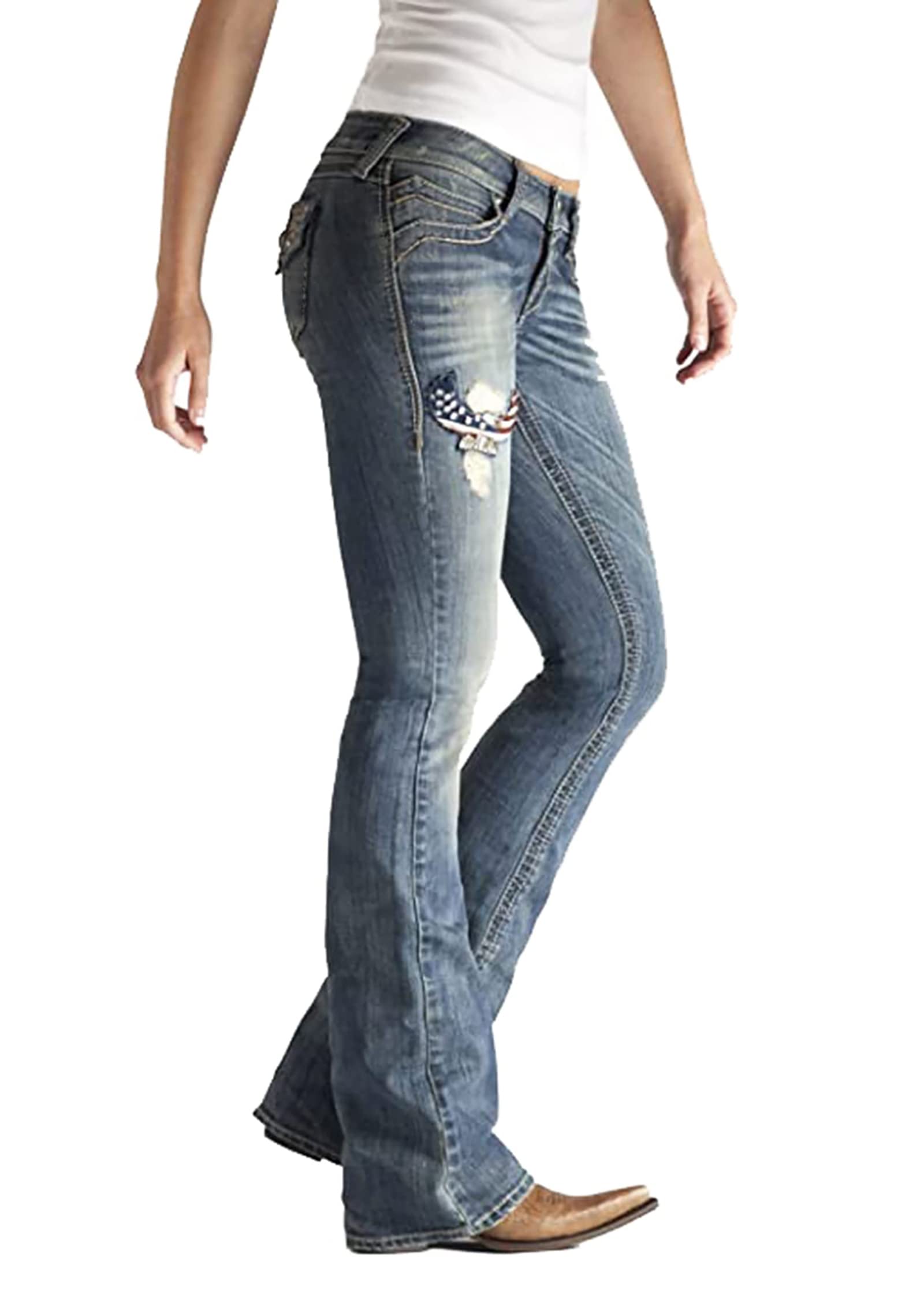 **American Flag Mid Rise Bootcut Jeans for Women - Patriotic Denim Pants for Casual Wear, 4th of July, and Everyday Style**