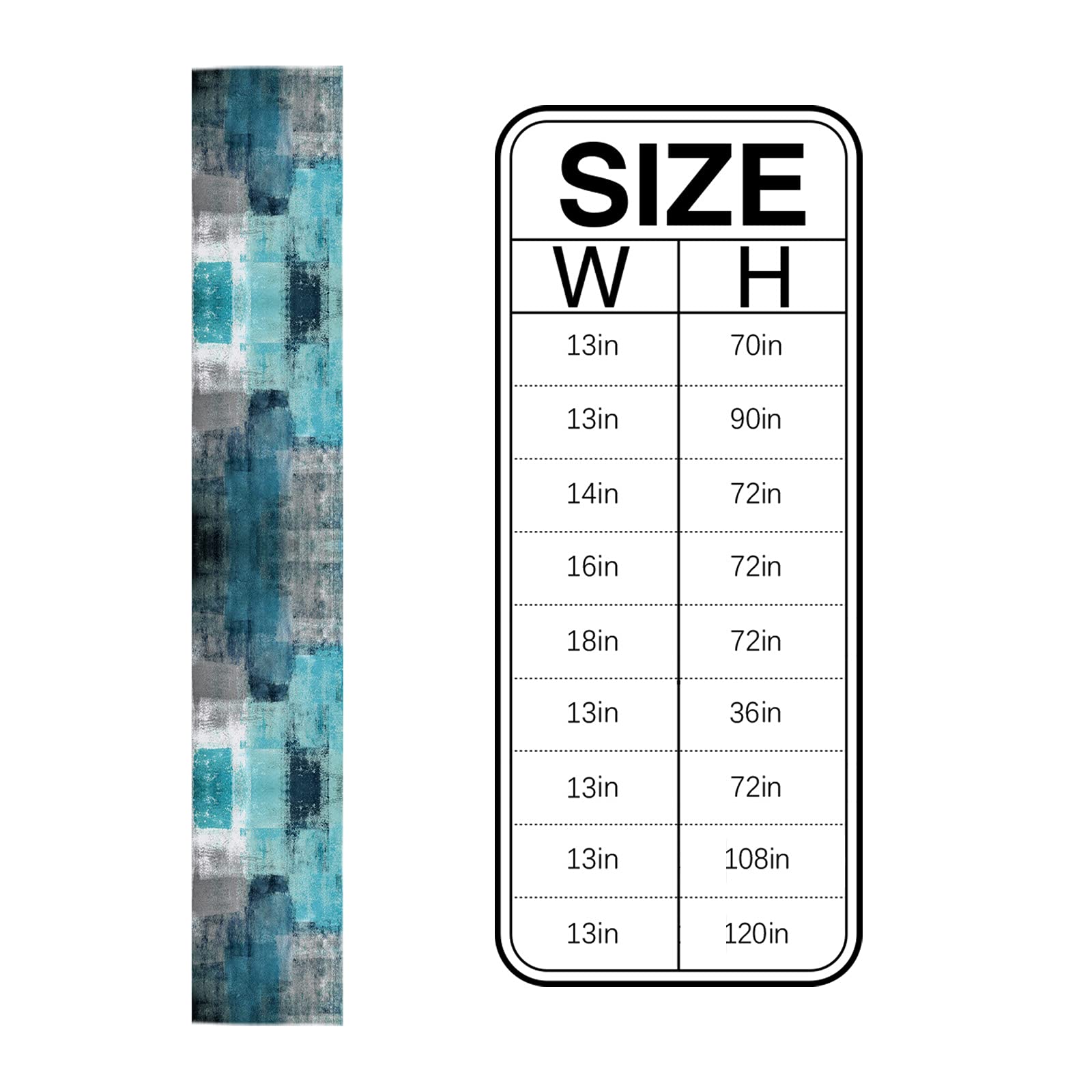 Abstract Art Teal Table Runner - Washable Non-Slip Turquoise & Grey Farmhouse Tablecloth (16x72 inches) for Coffee Table, Dresser, Wedding, Holiday Dinner & Family Parties | Perfect for Rustic Decor & Home Entertaining