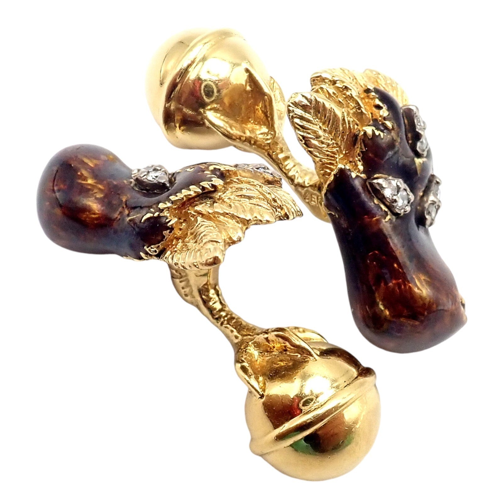 Vintage Tiffany & Co. 18k Yellow Gold Diamond Enamel Falcon Eagle Bird Cufflinks - Luxury Men's Jewelry Gift for Formal Events & Business Occasions