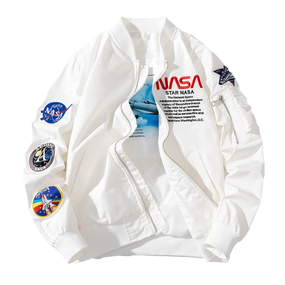 Acelyn Men's NASA MA-1 Bomber Jacket - Lightweight Windbreaker with USA Flag & Pockets | Military Style Flight Coat for Casual Wear & Outdoor Activities