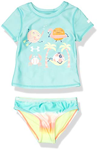 Under Armour Girls' Rashguard Set - UPF 50+ Sun Protection Swimwear for Kids - Long Sleeve Swim Shirt & Shorts - Perfect for Swimming, Surfing & Beach Activities