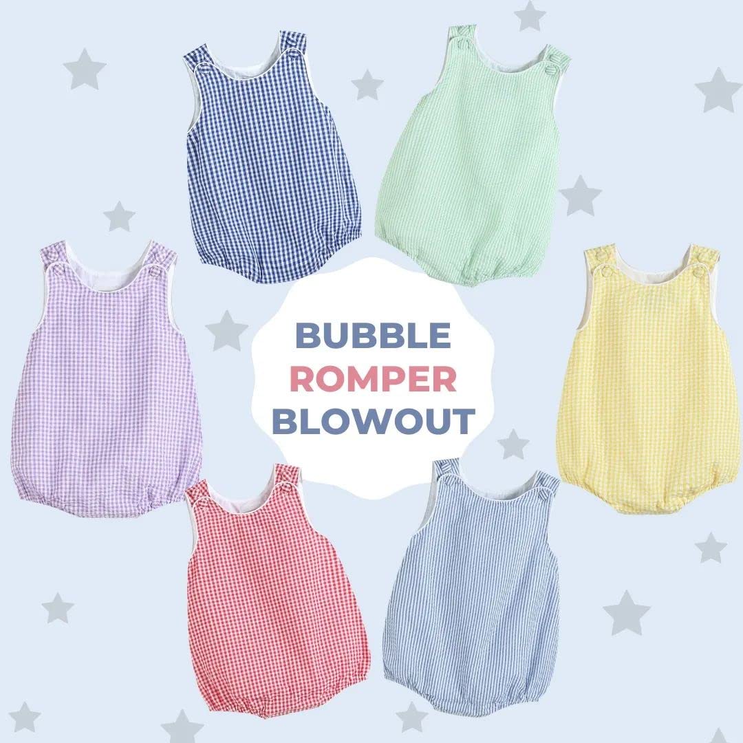 Adorable Baby & Toddler Seersucker/Gingham Bubble Romper - Perfect for Boys & Girls Summer Outfits, Playdates & Photo Shoots