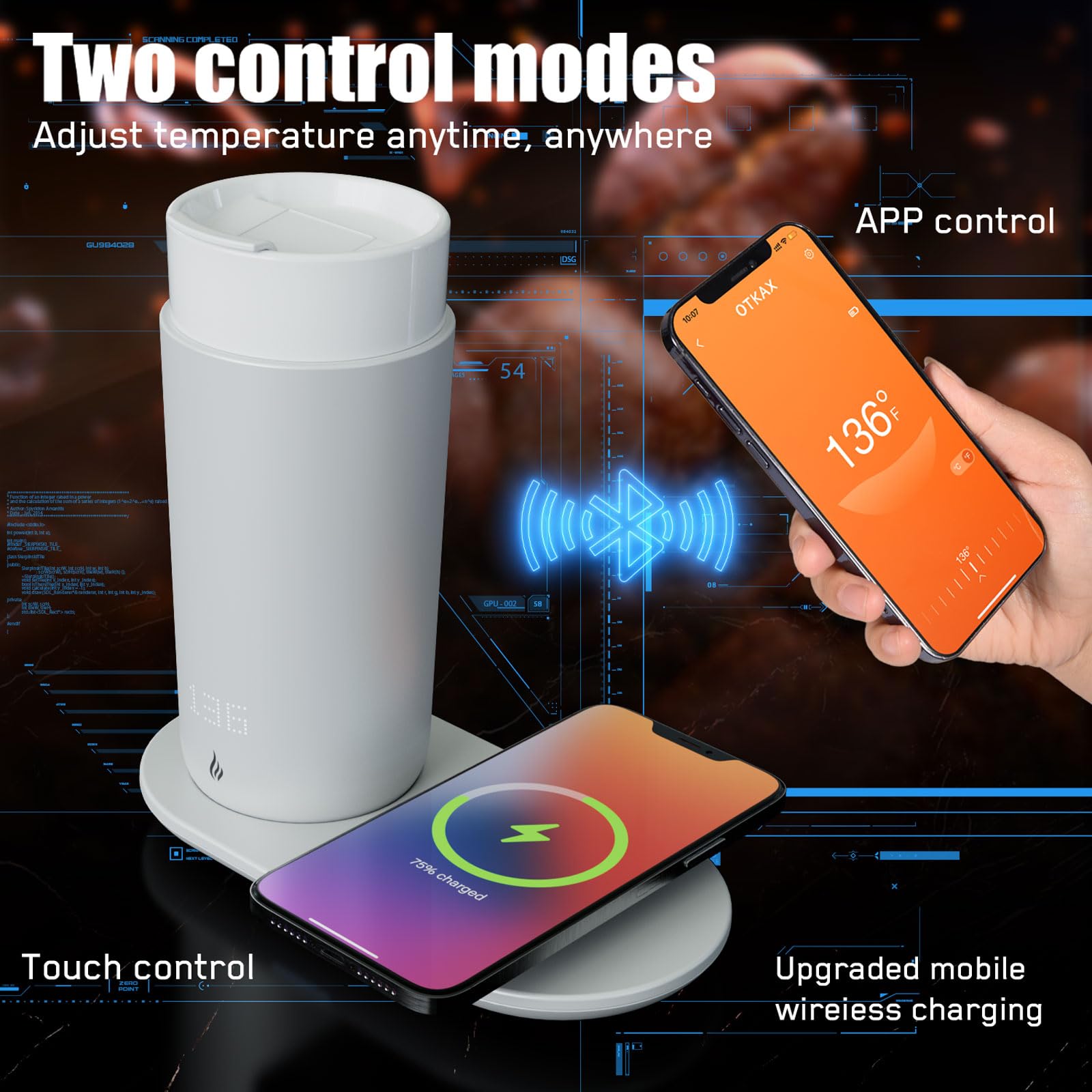 Smart Self-Heating Travel Coffee Mug - 12oz App-Controlled Temperature Control with LED Display, Keeps Drinks Hot for 4-10 Hours | Perfect for Office, Commuting & Outdoor Use | Fast Wireless Charging Base Included (Pear White)