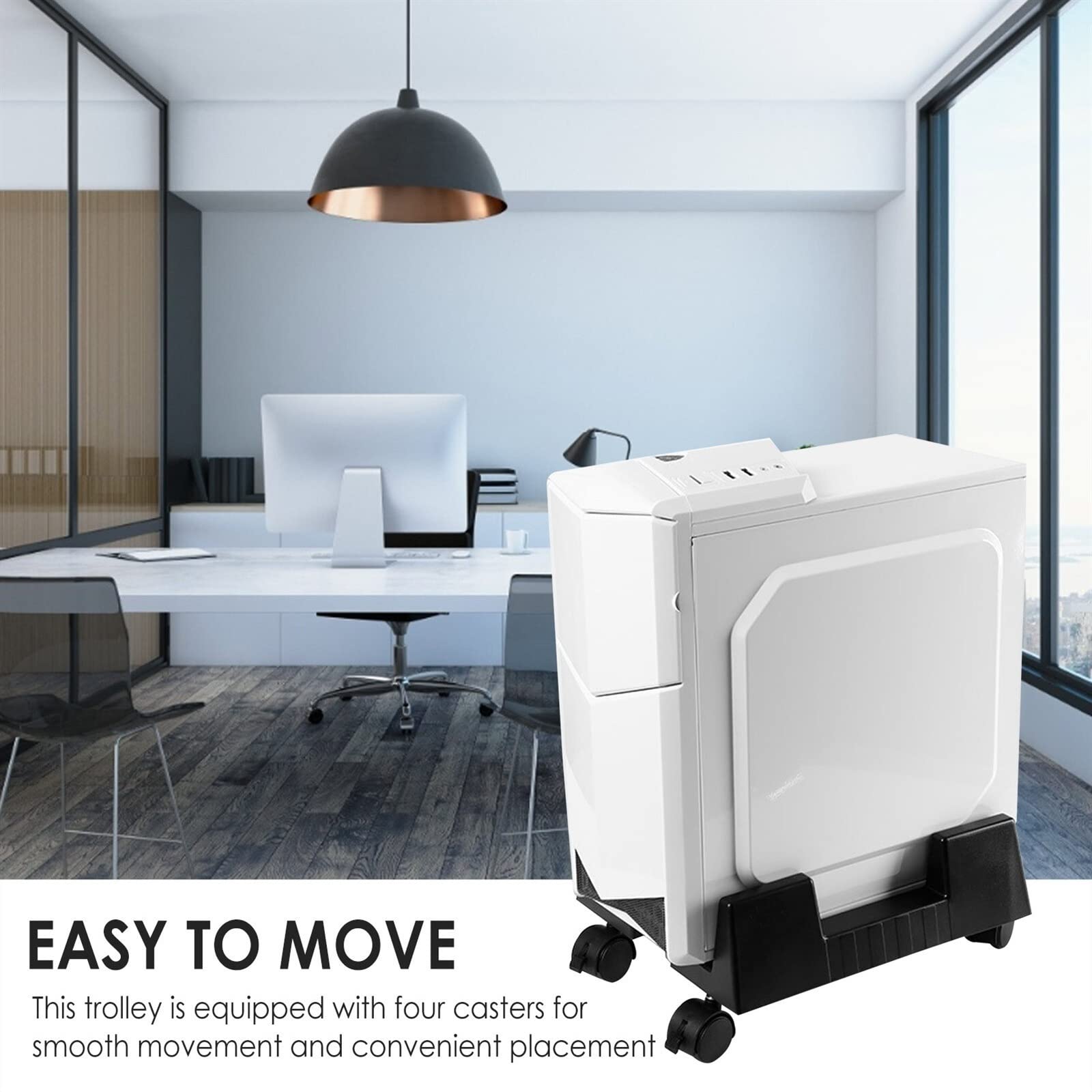 Universal CPU Stand Holder with Rolling Caster Wheels - Adjustable PC Tower Floor Stand for Desktop Computer Case, White | Perfect for Office, Gaming Setup & Home Workspace Organization